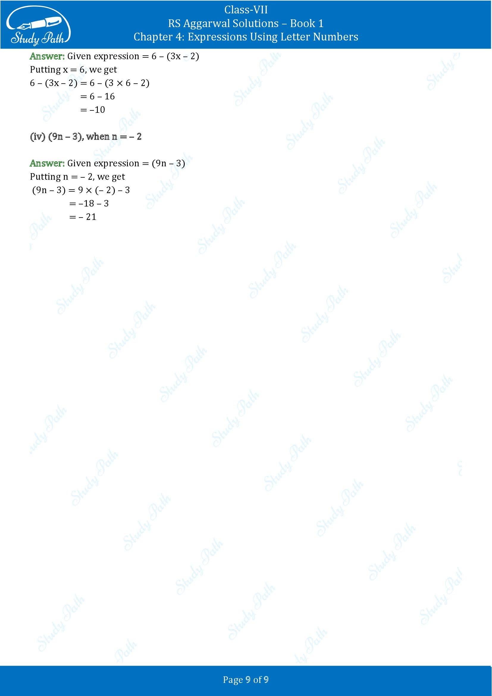 RS Aggarwal Solutions Class 7 Book 1 Chapter 4 Expressions Using Letter Numbers Exercise 4A 00009