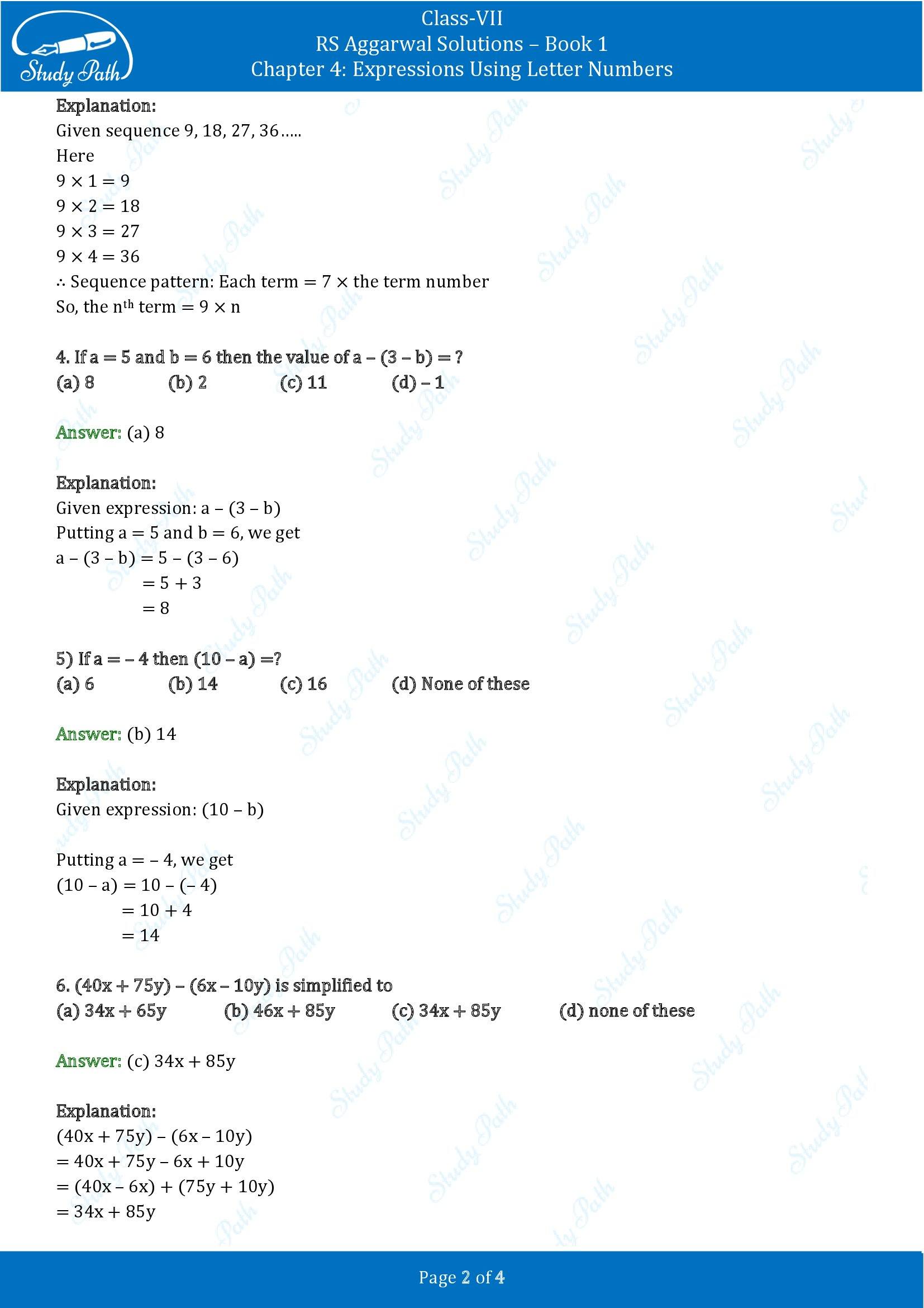 RS Aggarwal Solutions Class 7 Book 1 Chapter 4 Expressions Using Letter Numbers Exercise 4B 00002