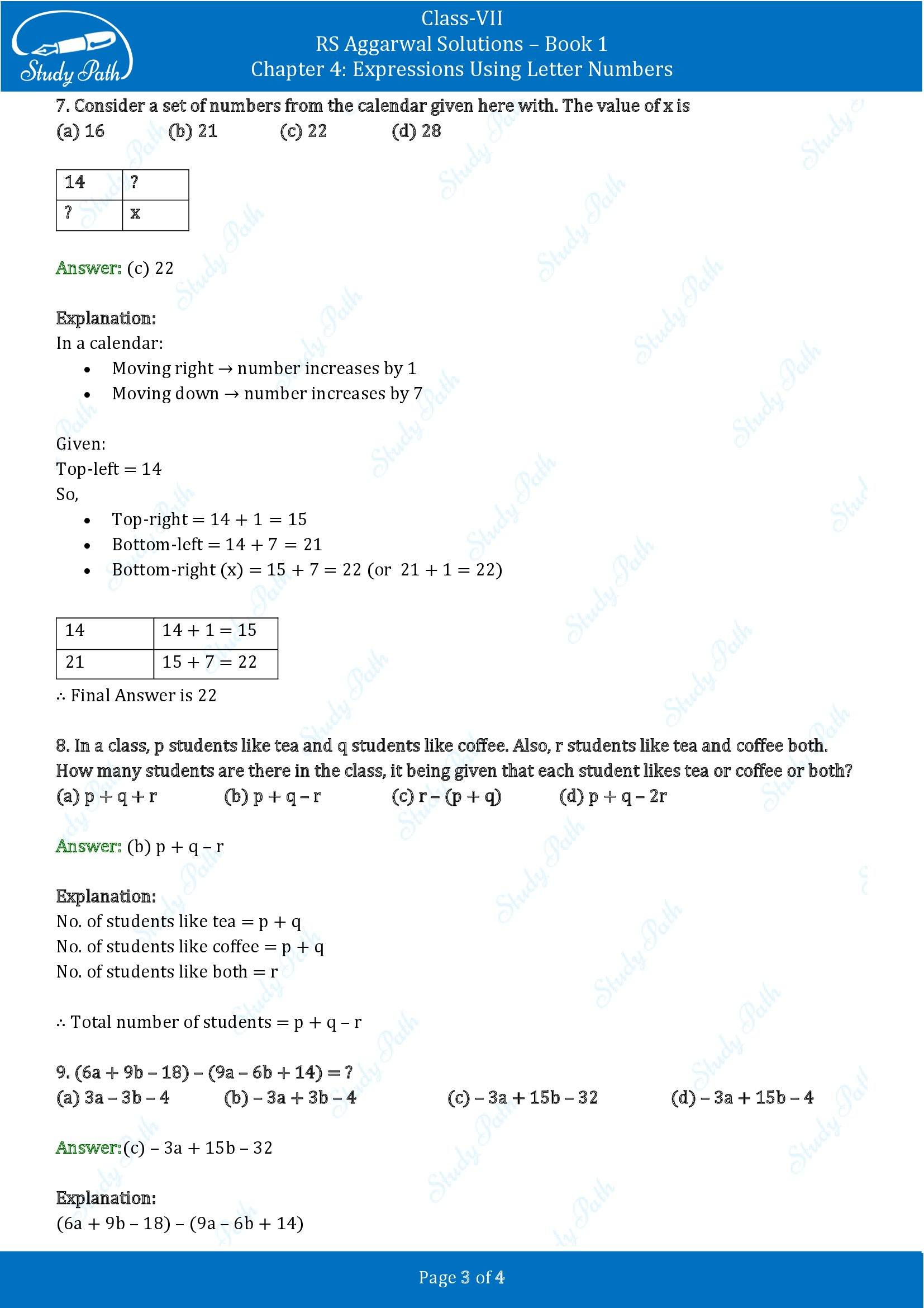 RS Aggarwal Solutions Class 7 Book 1 Chapter 4 Expressions Using Letter Numbers Exercise 4B 00003