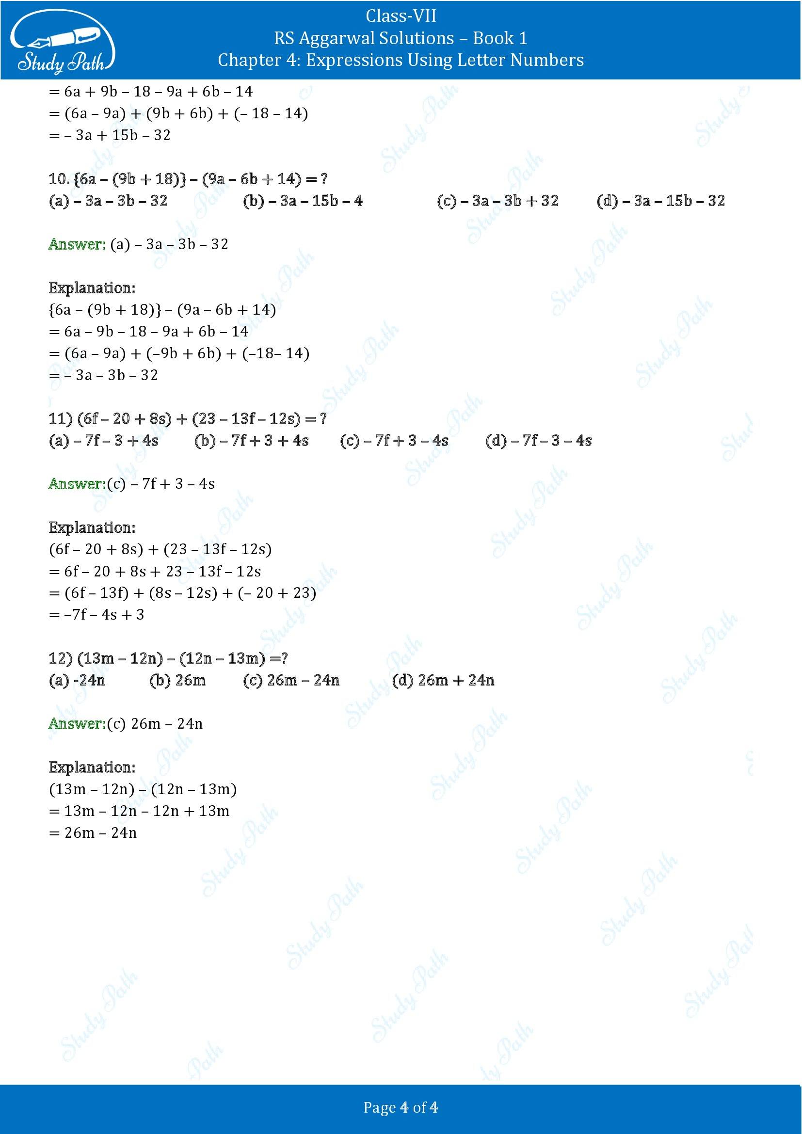 RS Aggarwal Solutions Class 7 Book 1 Chapter 4 Expressions Using Letter Numbers Exercise 4B 00004