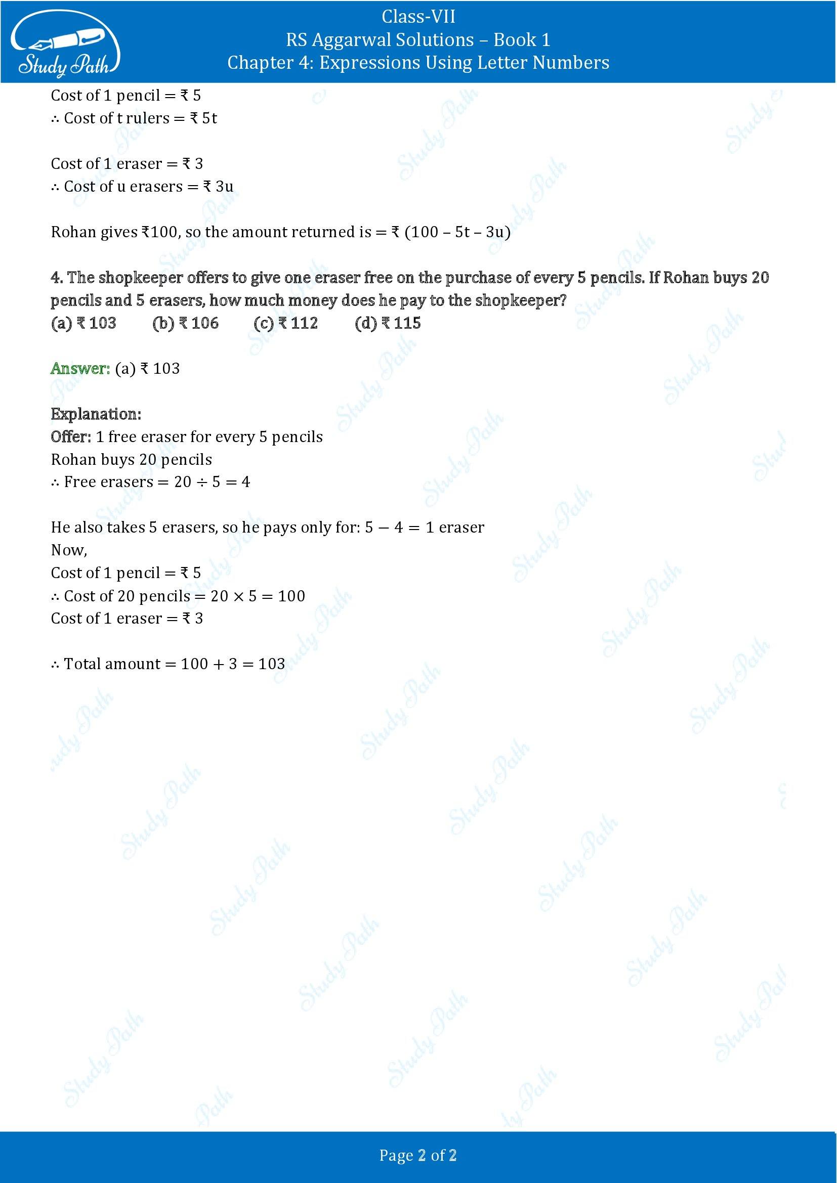 RS Aggarwal Solutions Class 7 Book 1 Chapter 4 Expressions Using Letter Numbers Exercise 4C 00002