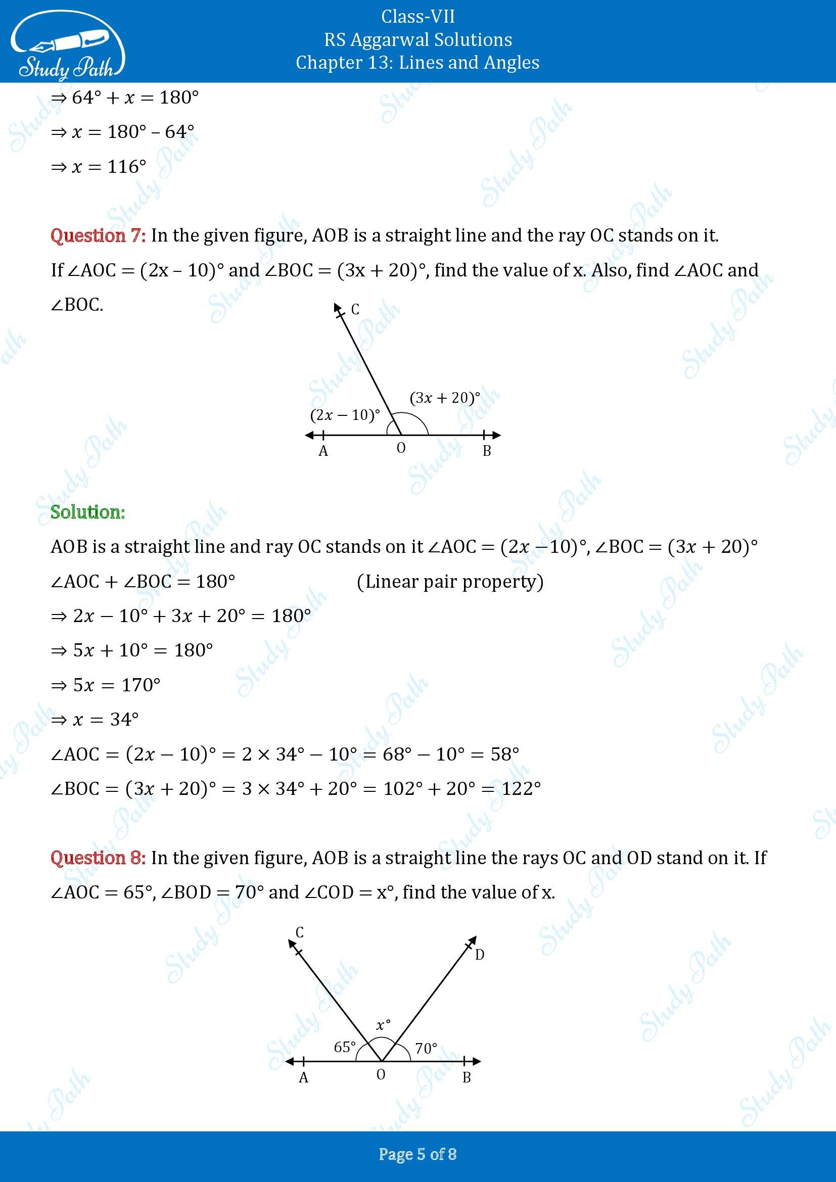 RS Aggarwal Solutions Class 7 Chapter 13 Lines and Angles 00005