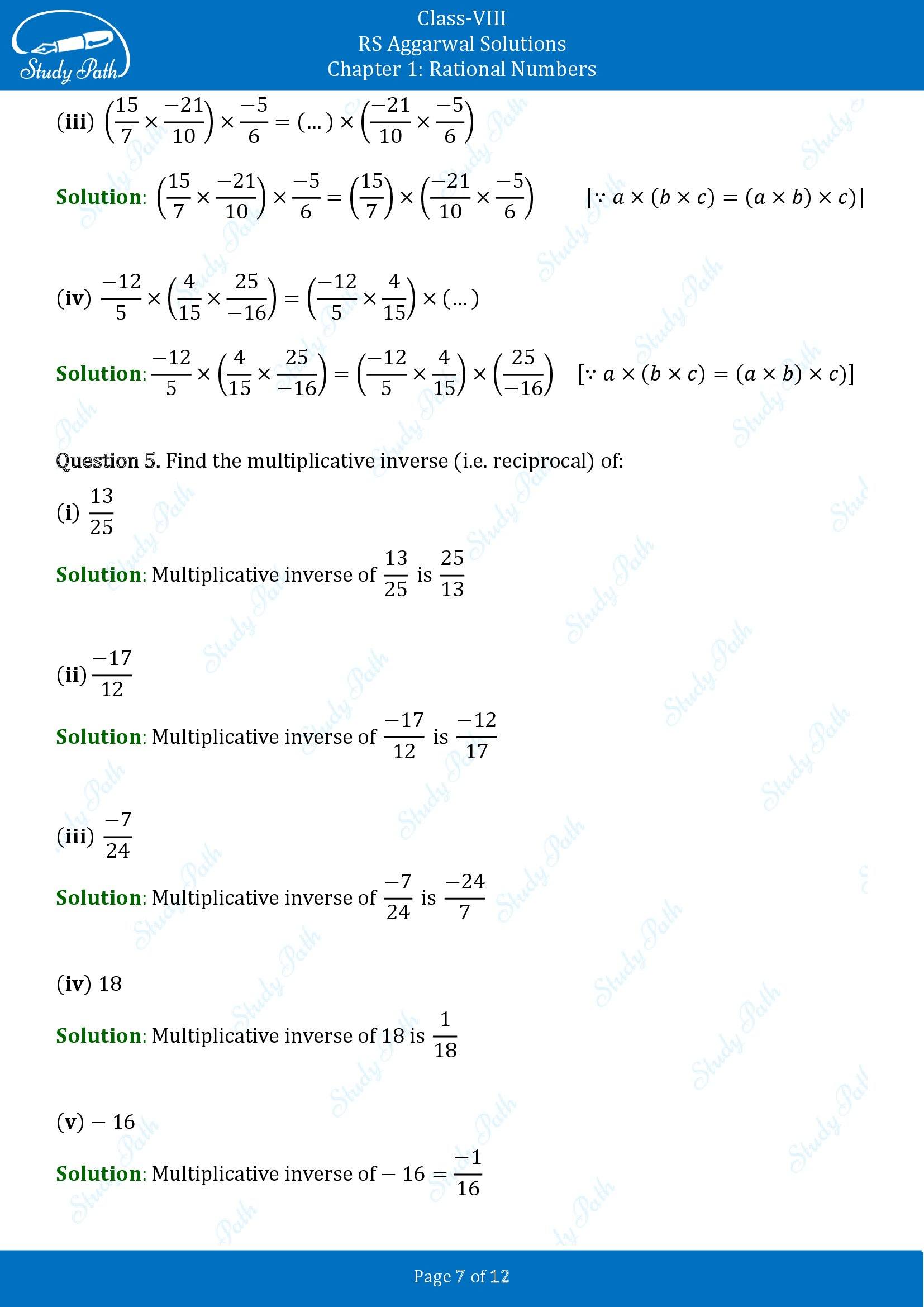 RS Aggarwal Solutions Class 8 Chapter 1 Rational Numbers Exercise 1D 00007
