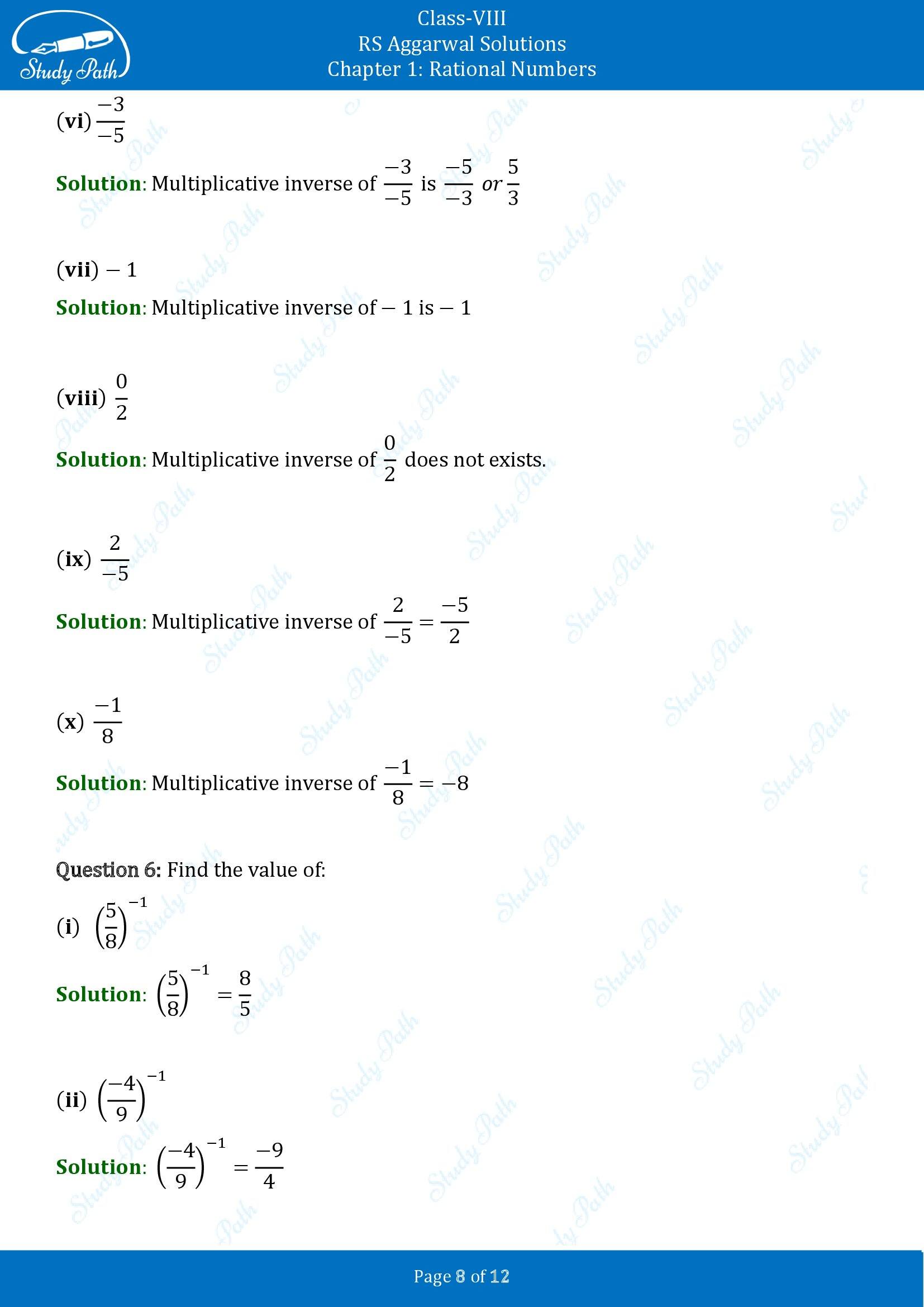 RS Aggarwal Solutions Class 8 Chapter 1 Rational Numbers Exercise 1D 00008