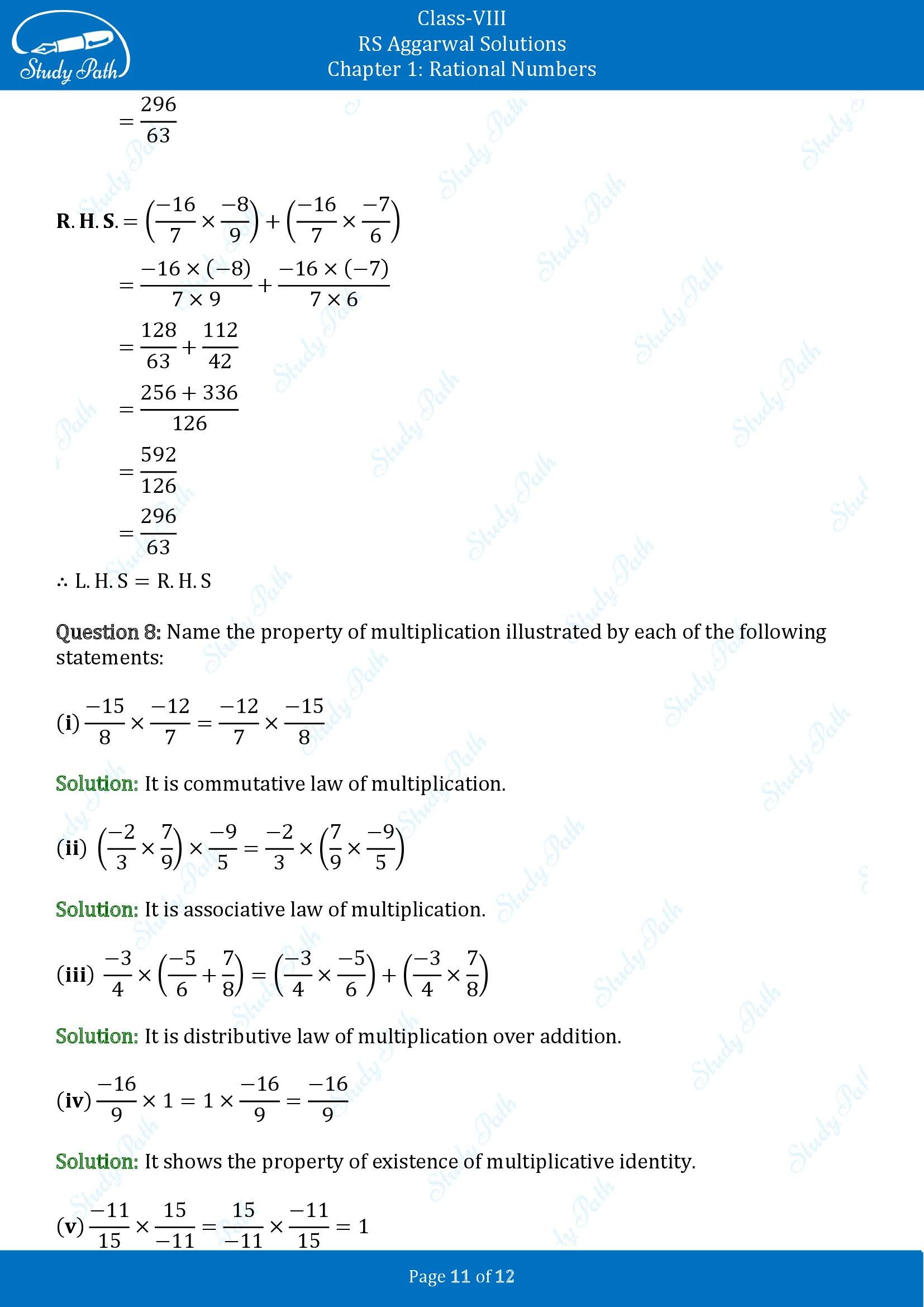 RS Aggarwal Solutions Class 8 Chapter 1 Rational Numbers Exercise 1D 00011