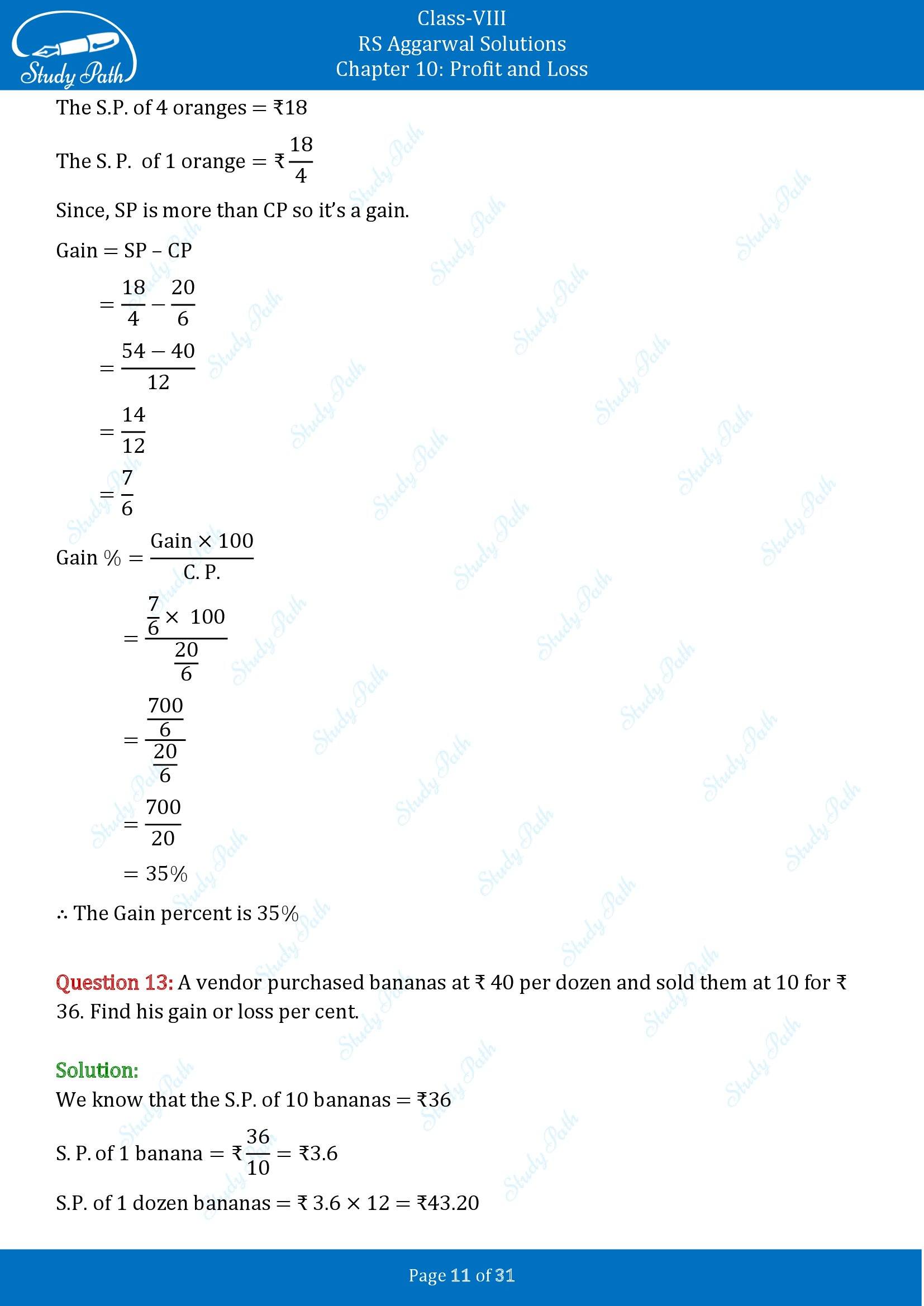RS Aggarwal Solutions Class 8 Chapter 10 Profit and Loss Exercise 10A 00011