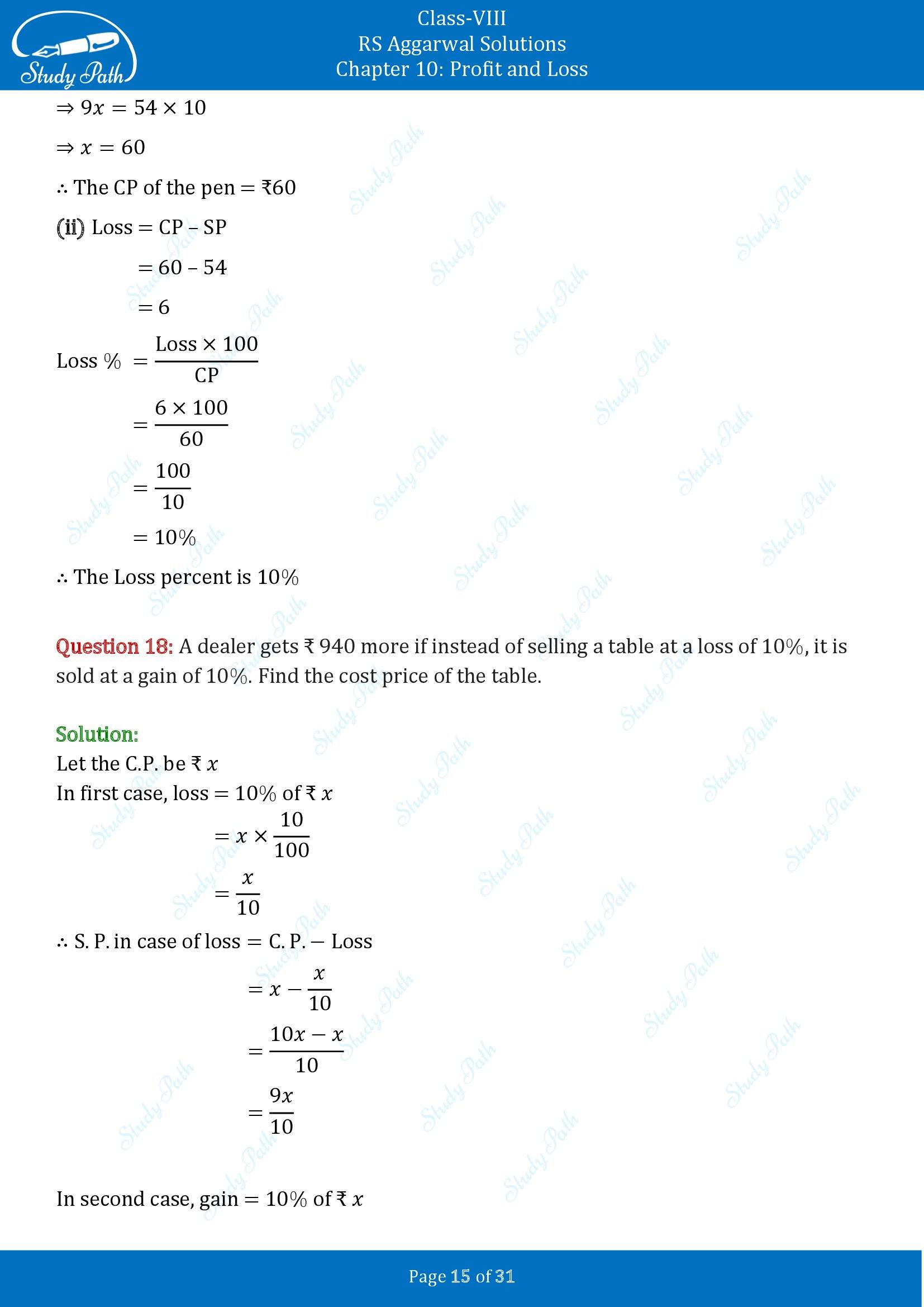 RS Aggarwal Solutions Class 8 Chapter 10 Profit and Loss Exercise 10A 00015