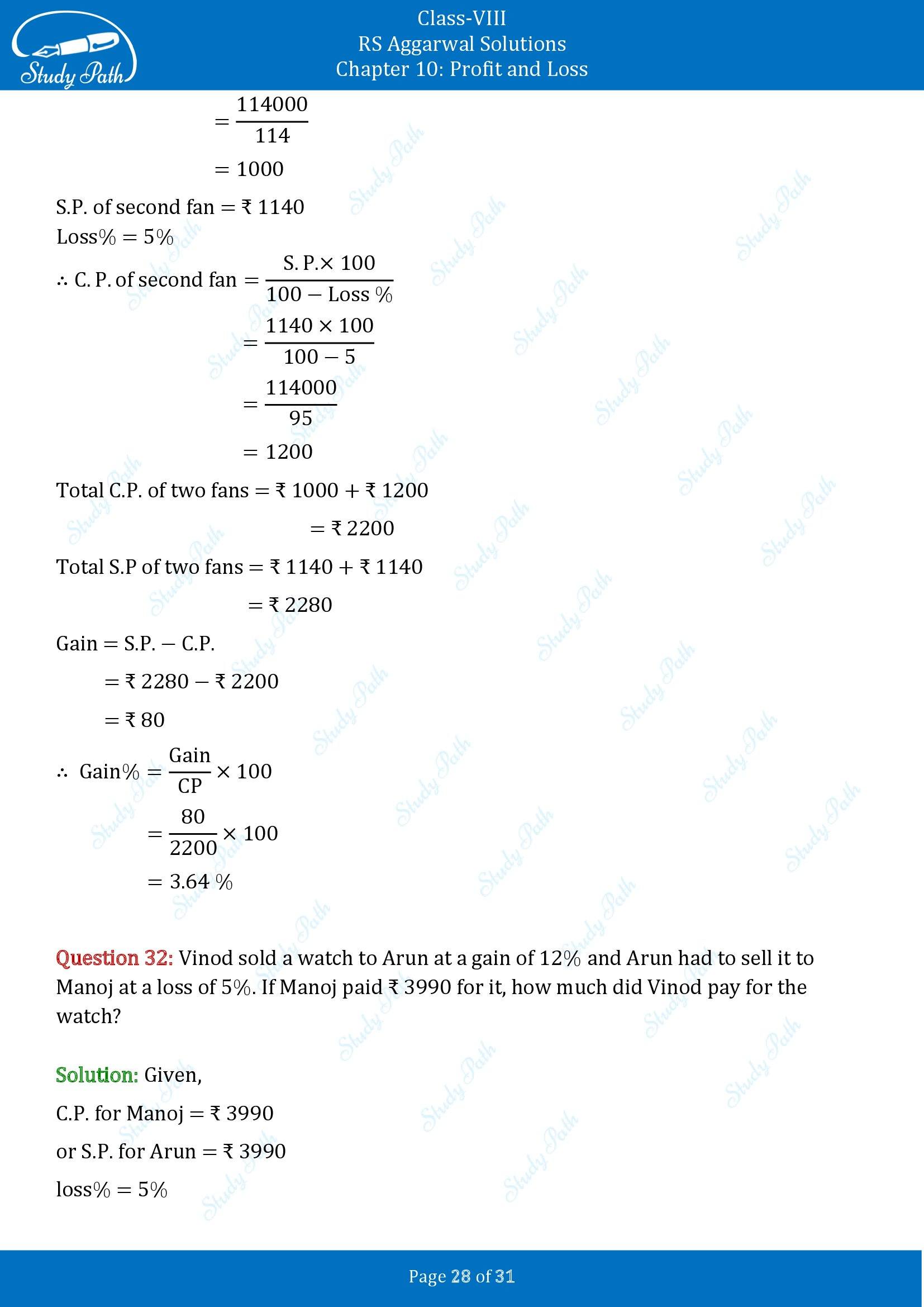RS Aggarwal Solutions Class 8 Chapter 10 Profit and Loss Exercise 10A 00028