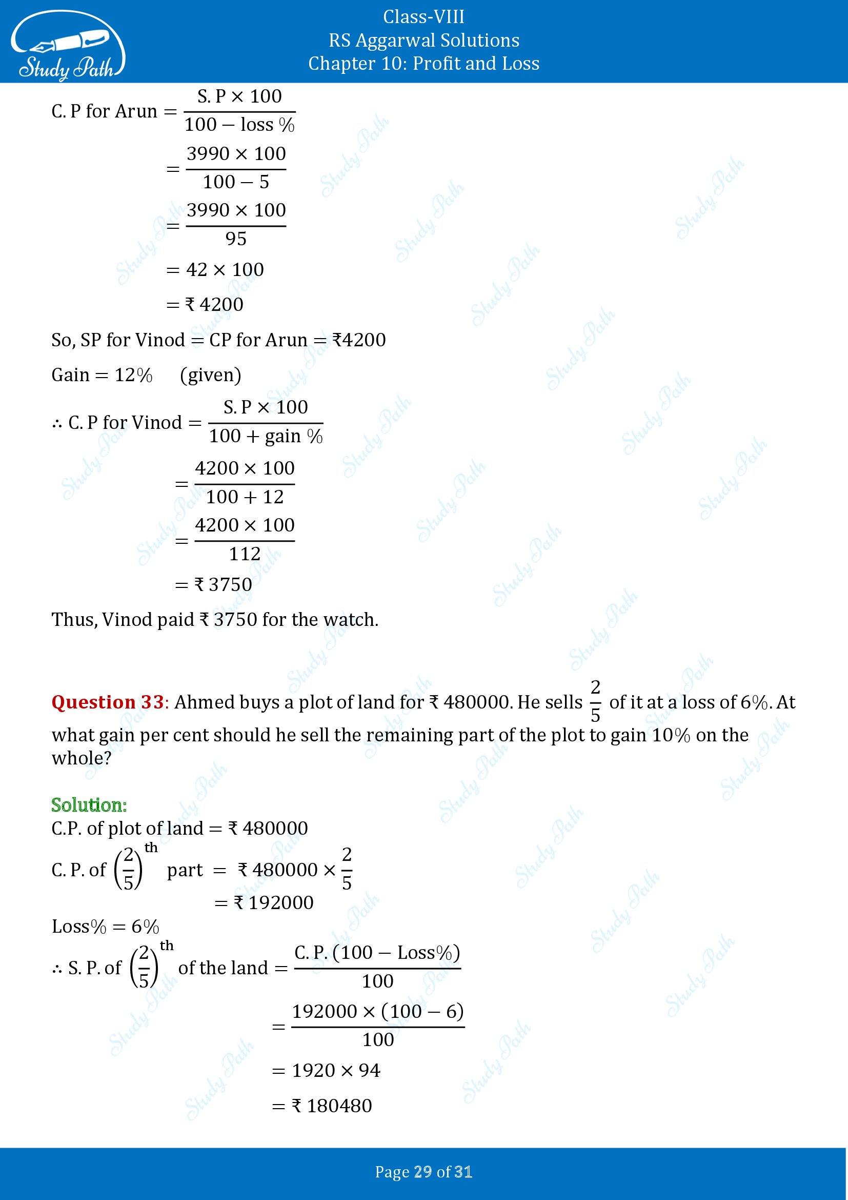 RS Aggarwal Solutions Class 8 Chapter 10 Profit and Loss Exercise 10A 00029