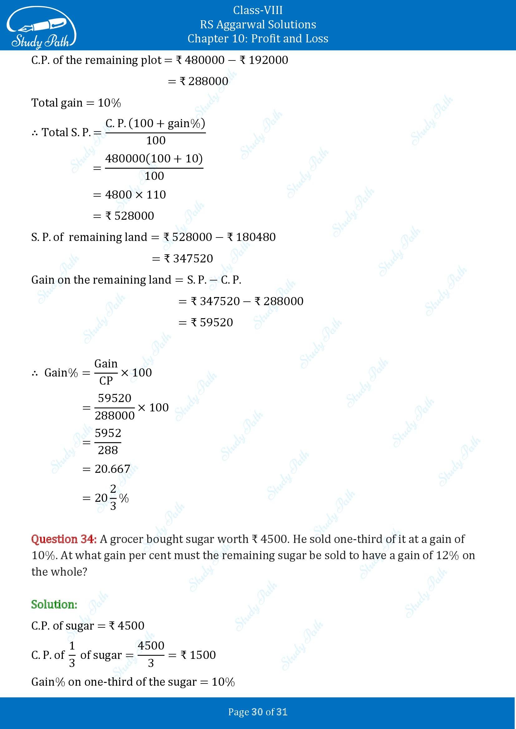 RS Aggarwal Solutions Class 8 Chapter 10 Profit and Loss Exercise 10A 00030