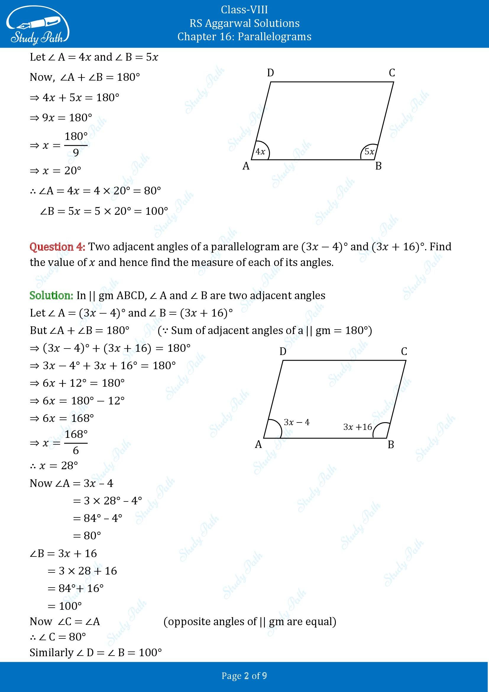 RS Aggarwal Solutions Class 8 Chapter 16 Parallelograms Exercise 16A 00002
