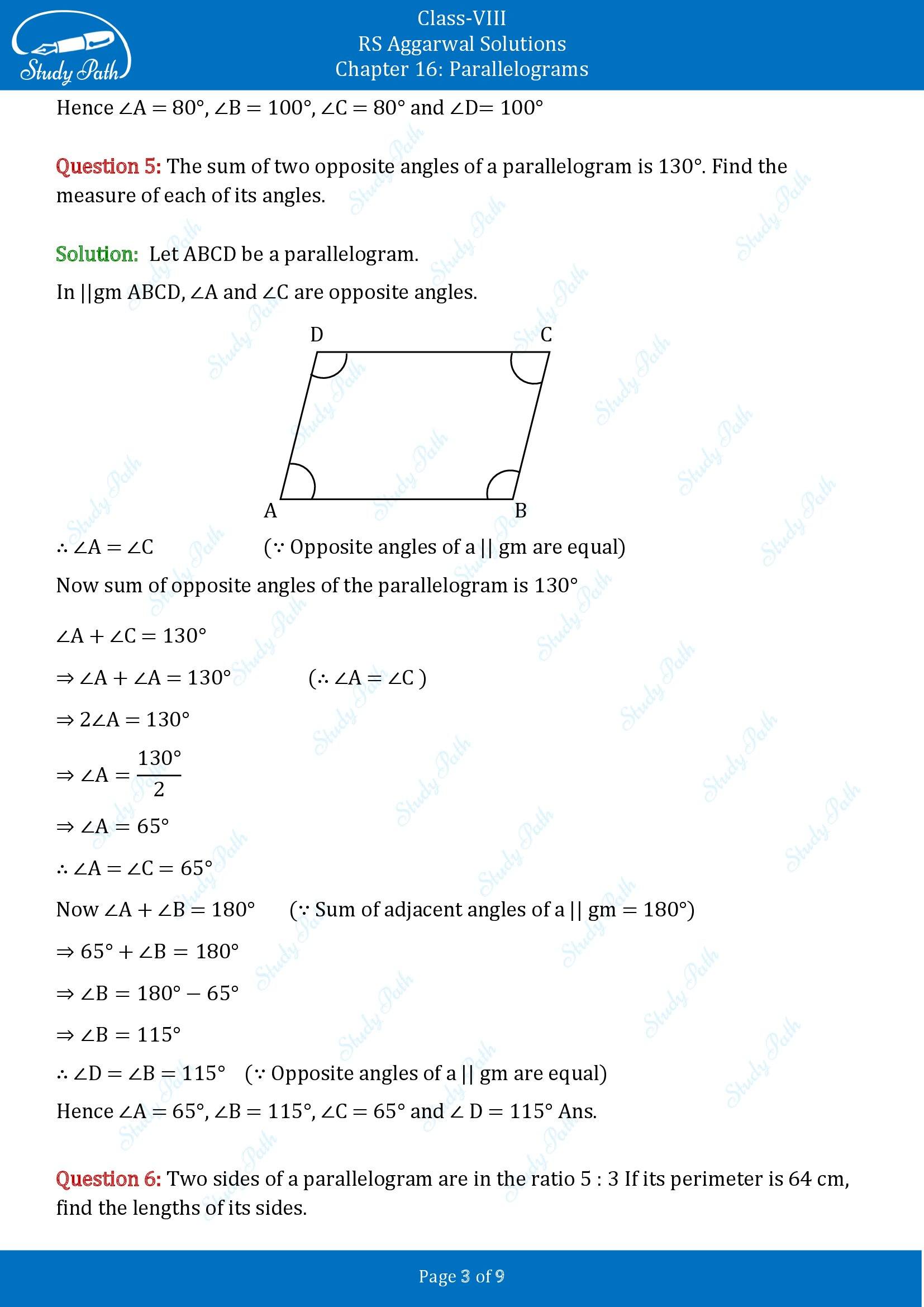 RS Aggarwal Solutions Class 8 Chapter 16 Parallelograms Exercise 16A 00003