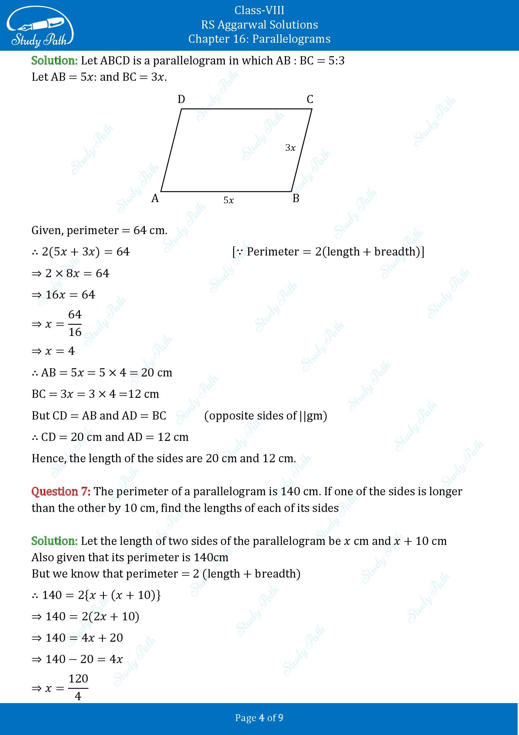 RS Aggarwal Solutions Class 8 Chapter 16 Parallelograms Exercise 16A 00004