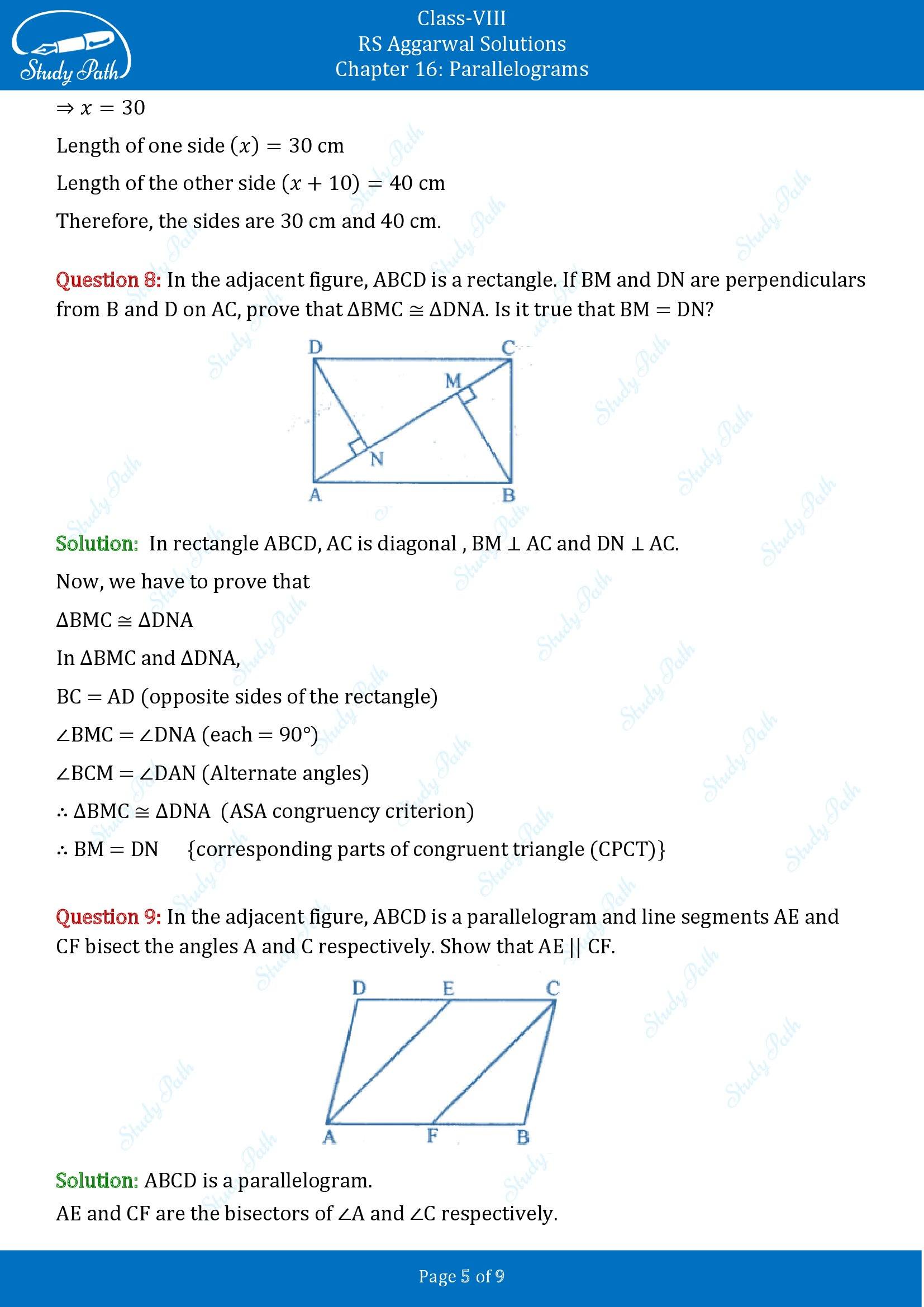 RS Aggarwal Solutions Class 8 Chapter 16 Parallelograms Exercise 16A 00005