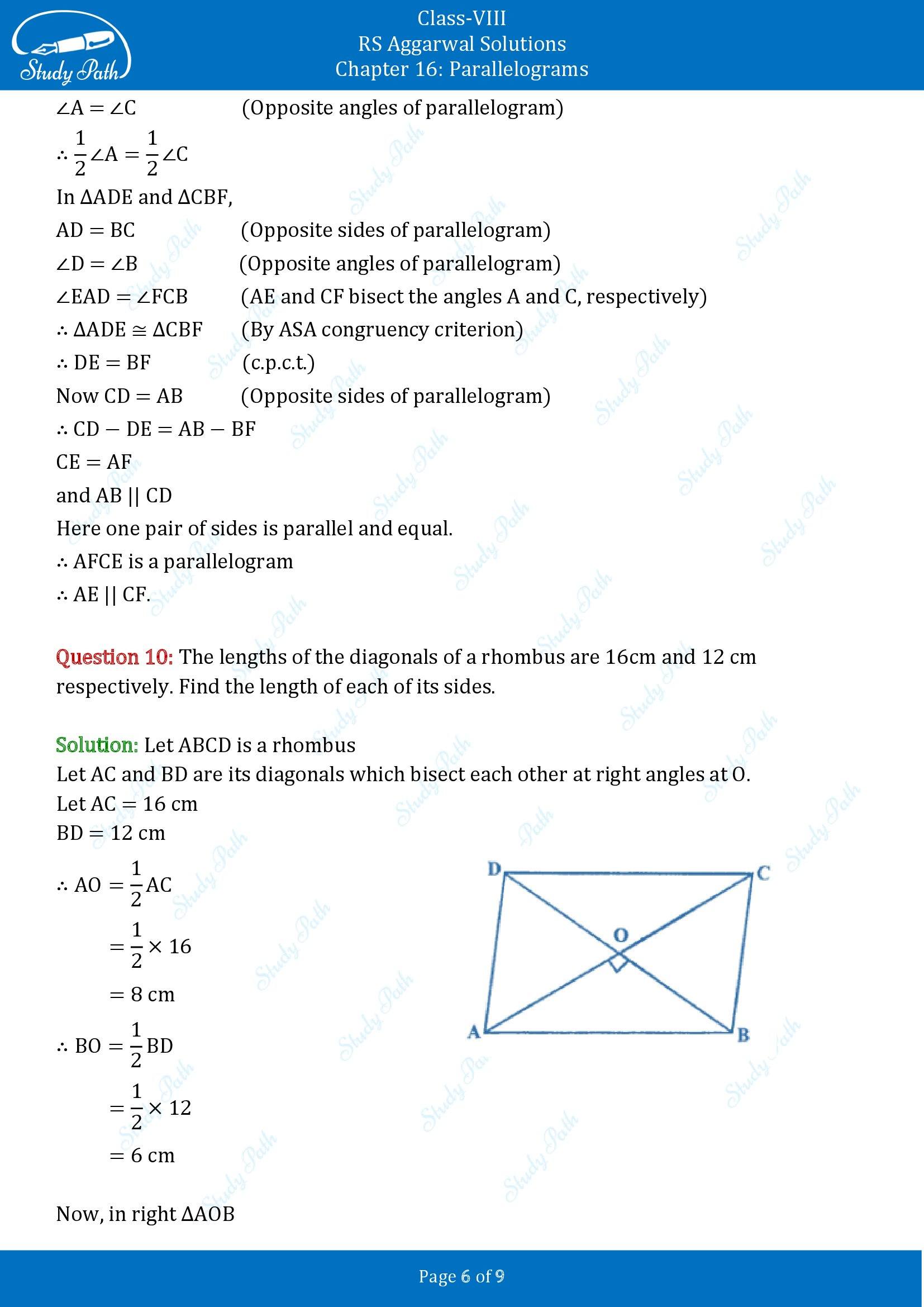 RS Aggarwal Solutions Class 8 Chapter 16 Parallelograms Exercise 16A 00006