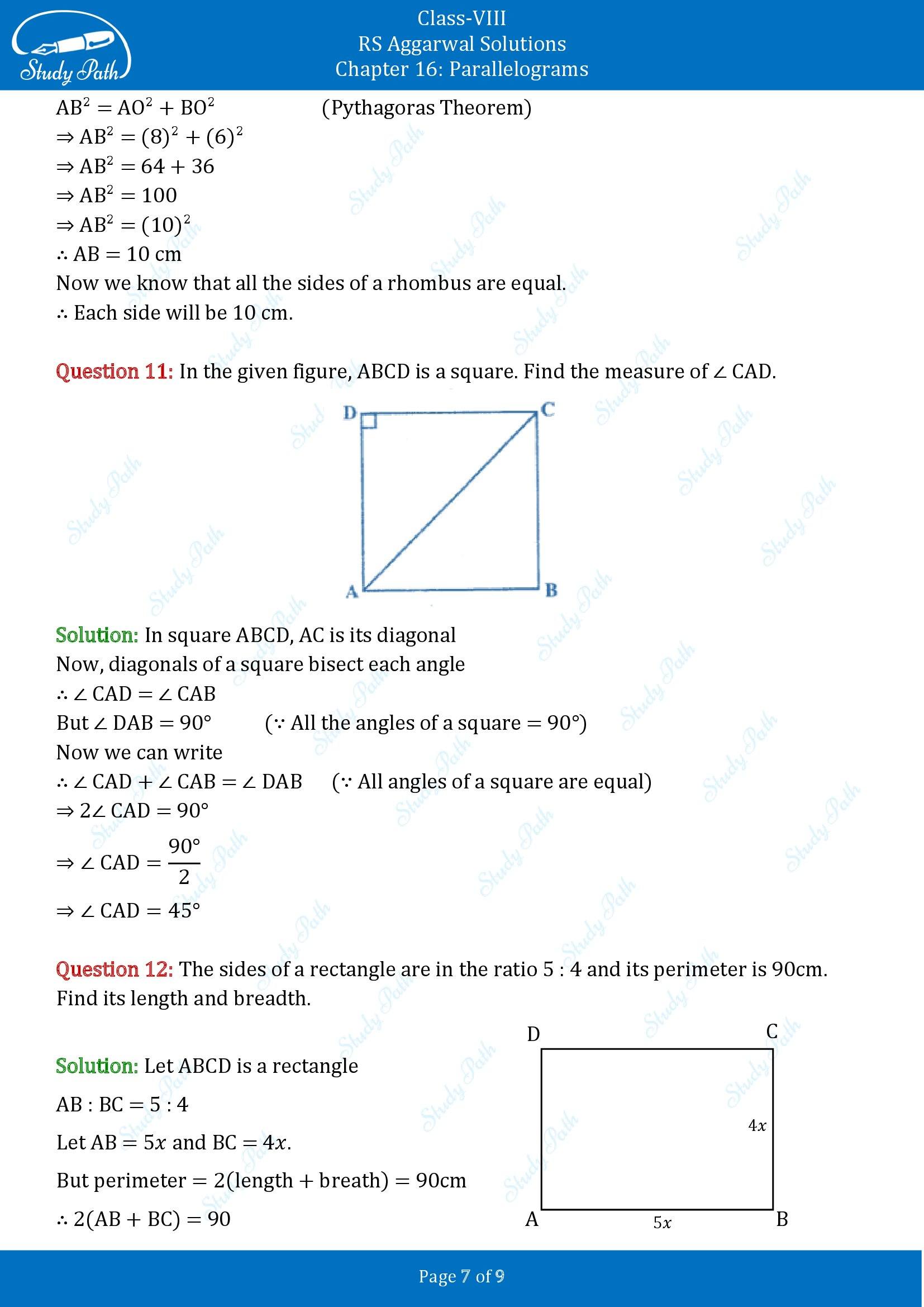 RS Aggarwal Solutions Class 8 Chapter 16 Parallelograms Exercise 16A 00007