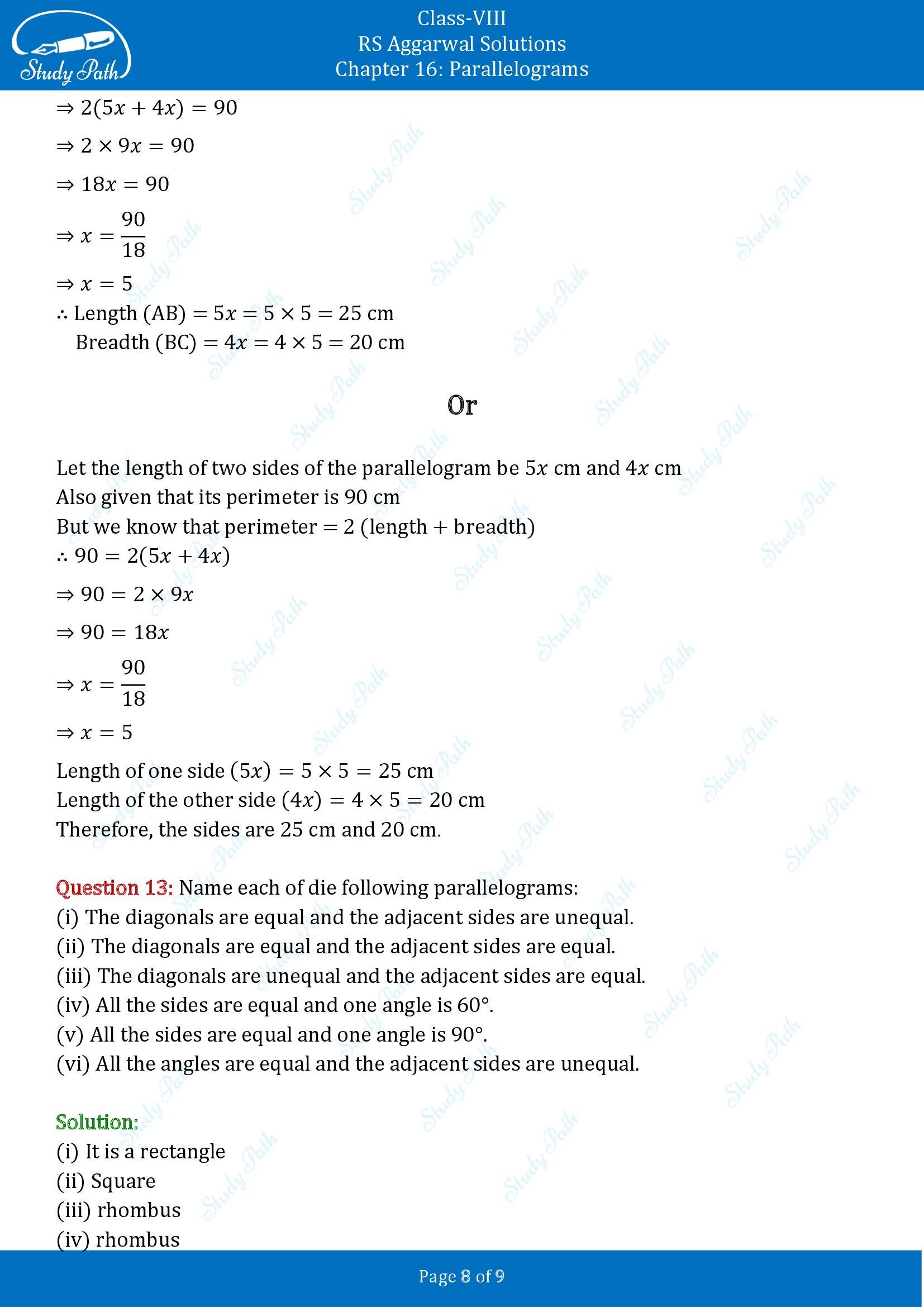RS Aggarwal Solutions Class 8 Chapter 16 Parallelograms Exercise 16A 00008