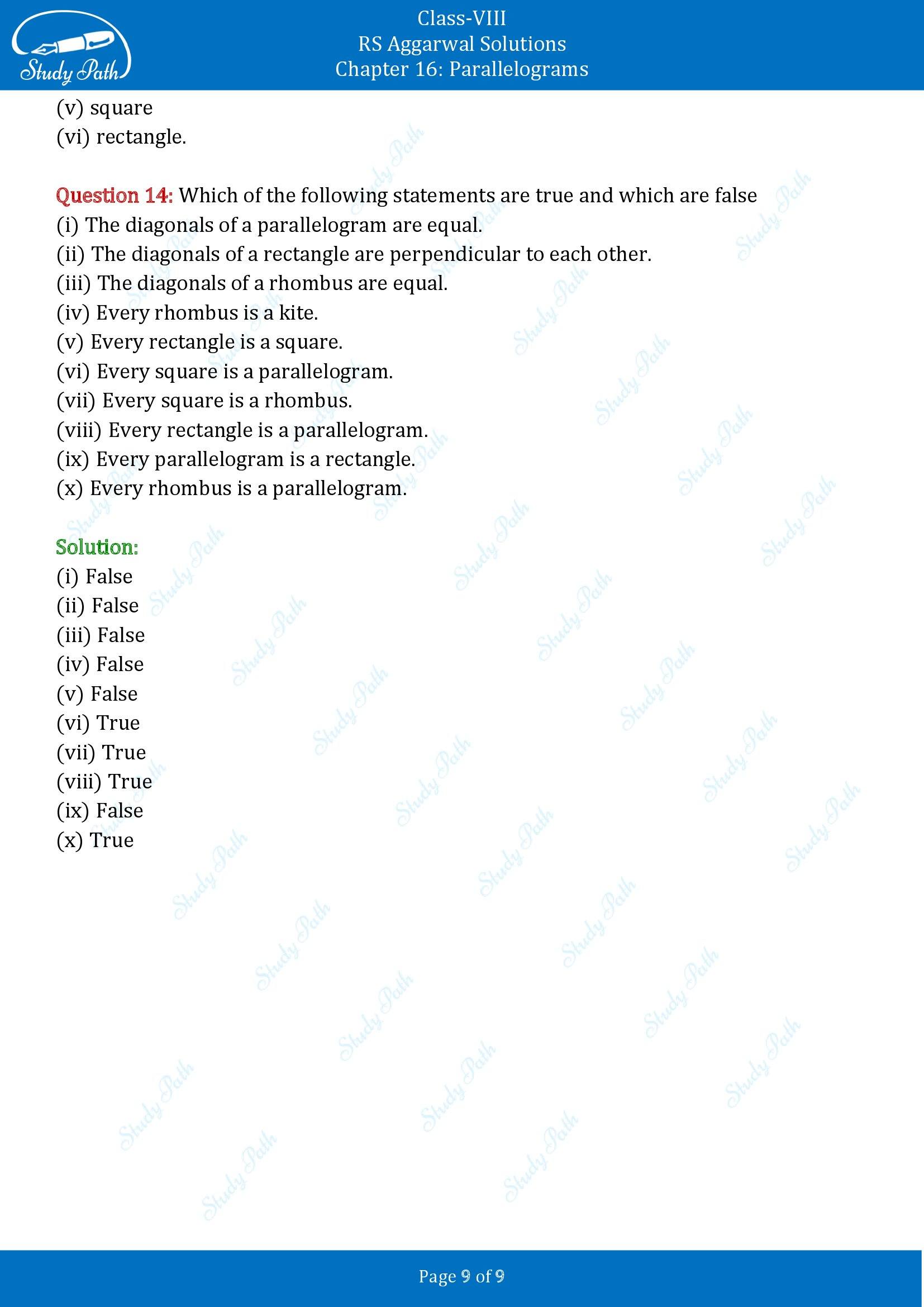 RS Aggarwal Solutions Class 8 Chapter 16 Parallelograms Exercise 16A 00009