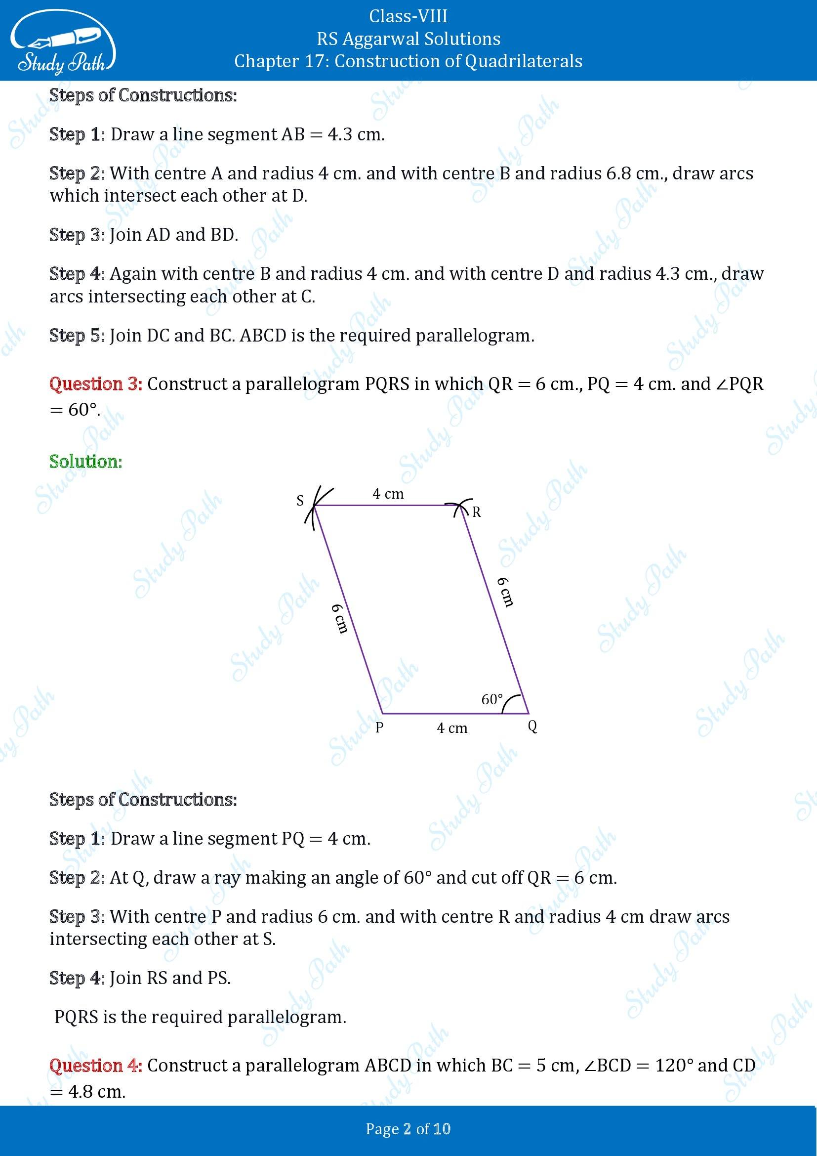 RS Aggarwal Solutions Class 8 Chapter 17 Construction of Quadrilaterals Exercise 17B 00002