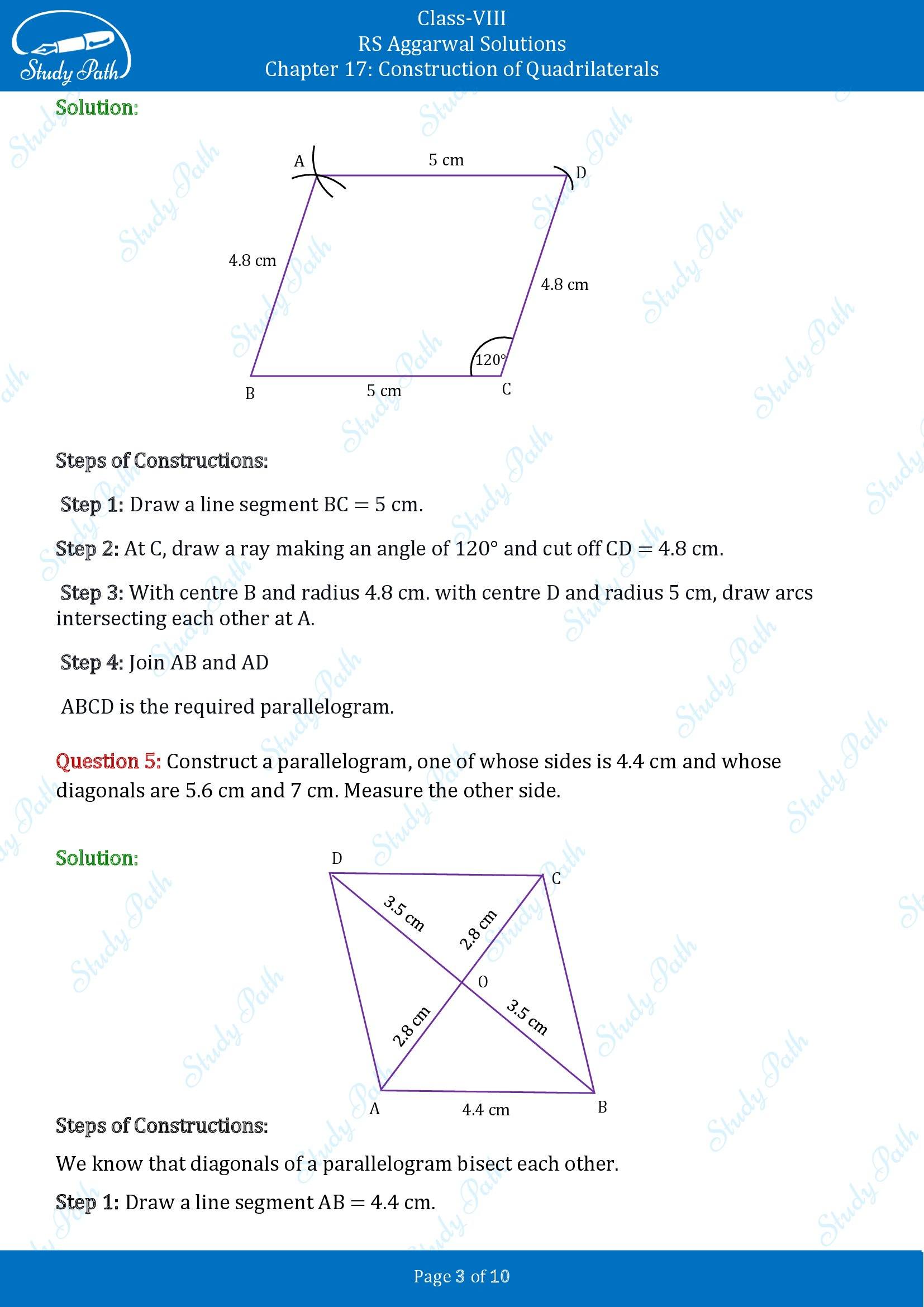 RS Aggarwal Solutions Class 8 Chapter 17 Construction of Quadrilaterals Exercise 17B 00003