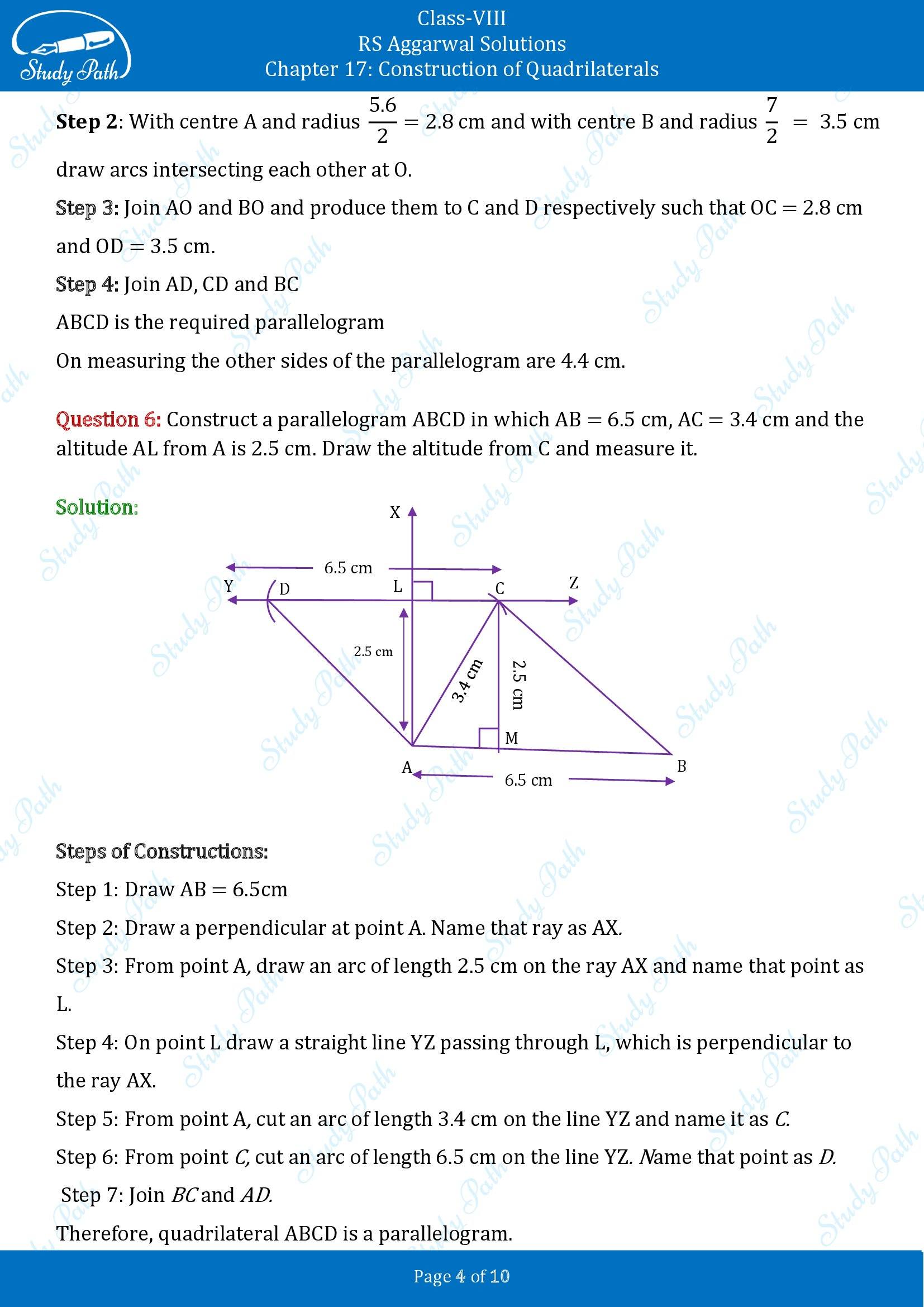 RS Aggarwal Solutions Class 8 Chapter 17 Construction of Quadrilaterals Exercise 17B 00004