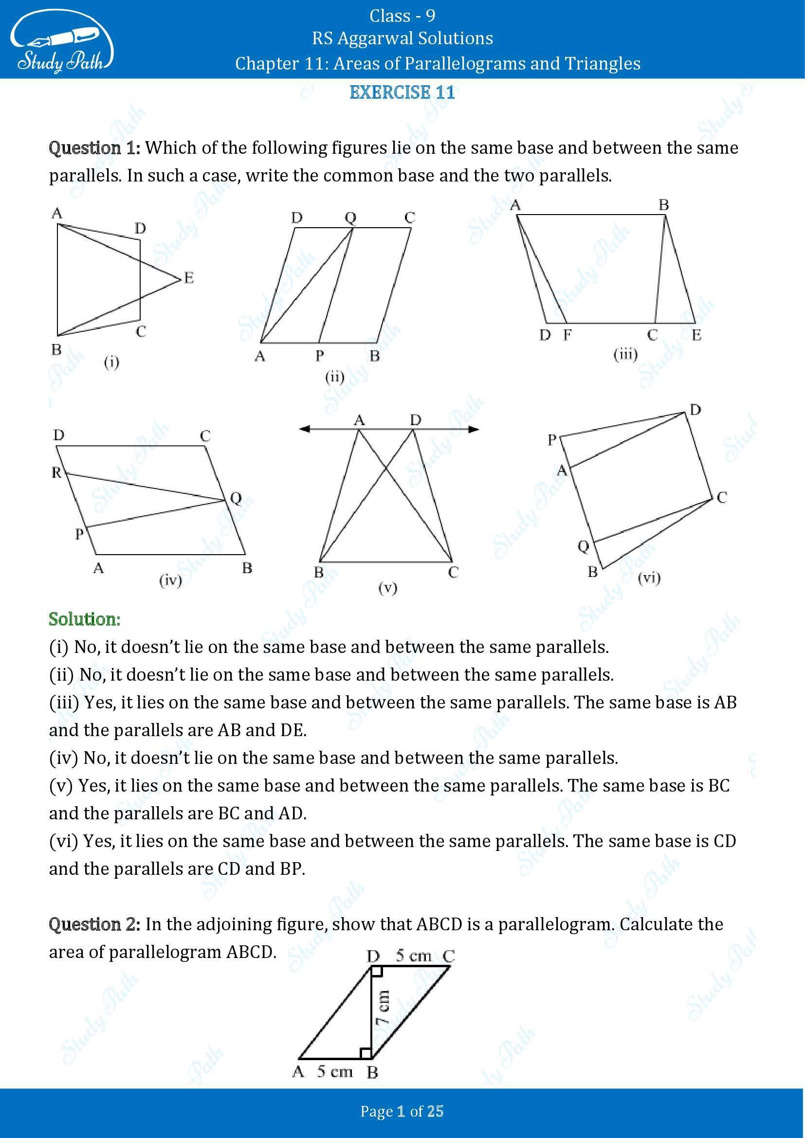 RS Aggarwal Solutions Class 9 Chapter 11 Areas of Parallelograms and Triangles Exercise 11 00001