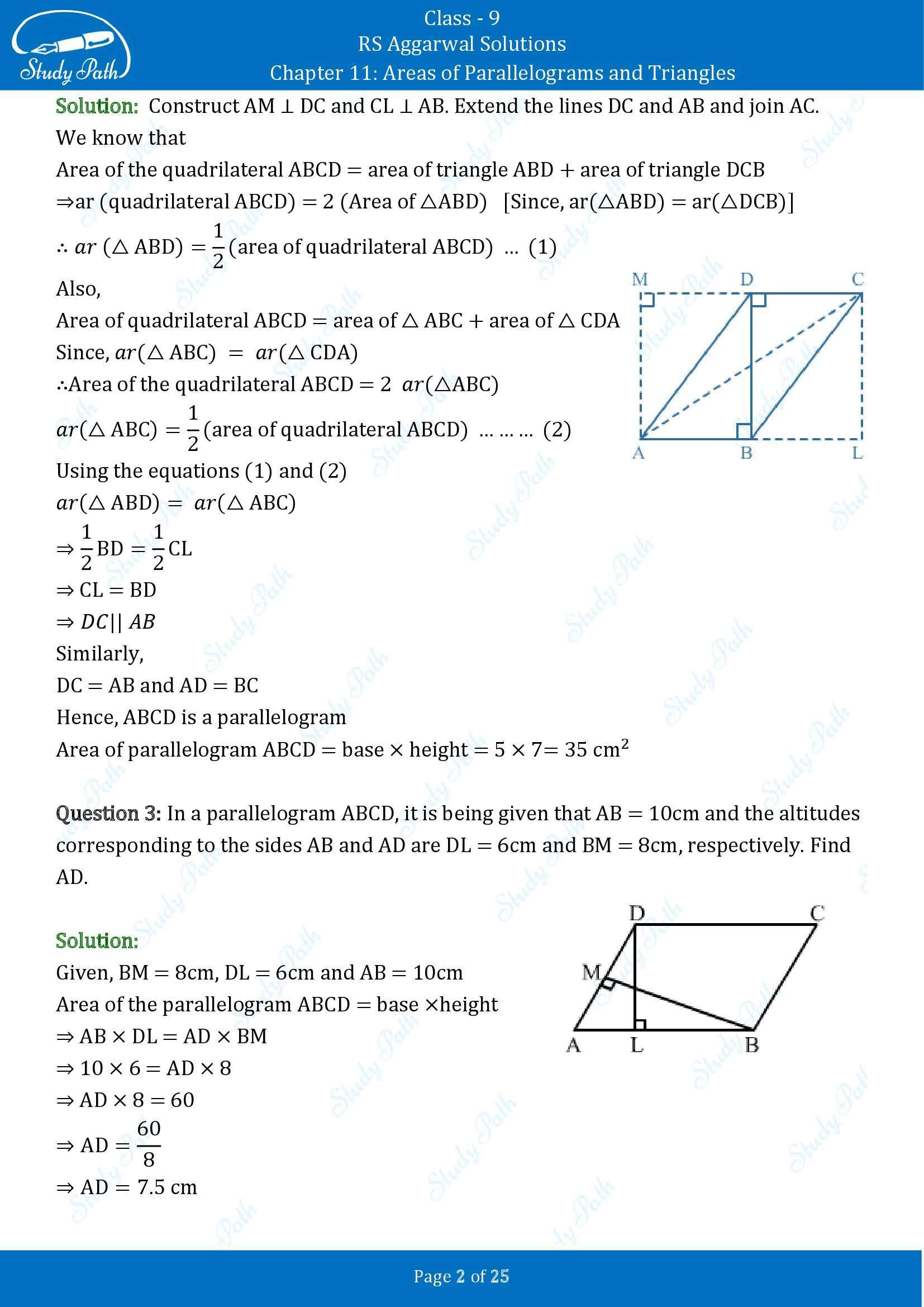 RS Aggarwal Solutions Class 9 Chapter 11 Areas of Parallelograms and Triangles Exercise 11 00002