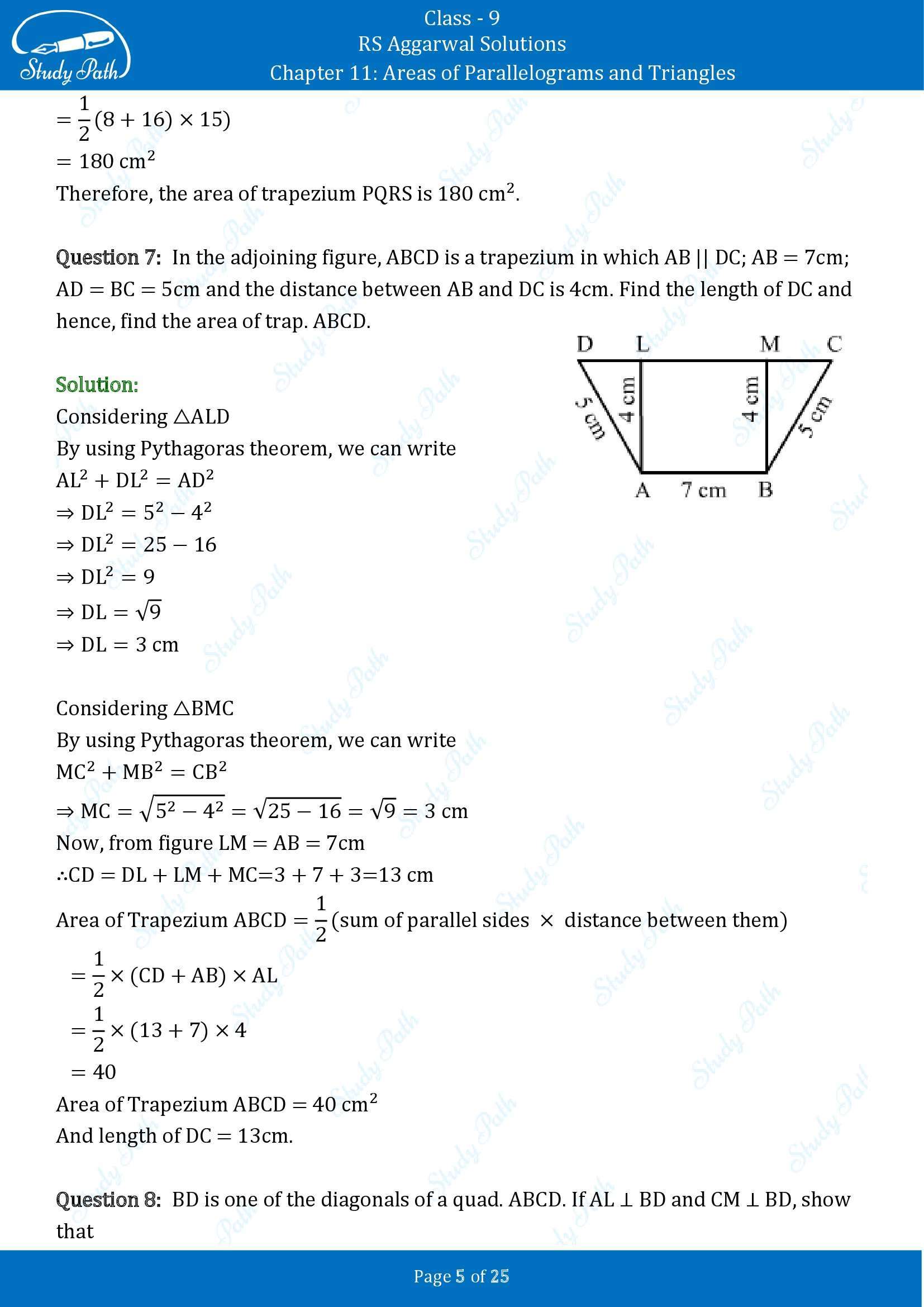 RS Aggarwal Solutions Class 9 Chapter 11 Areas of Parallelograms and Triangles Exercise 11 00005