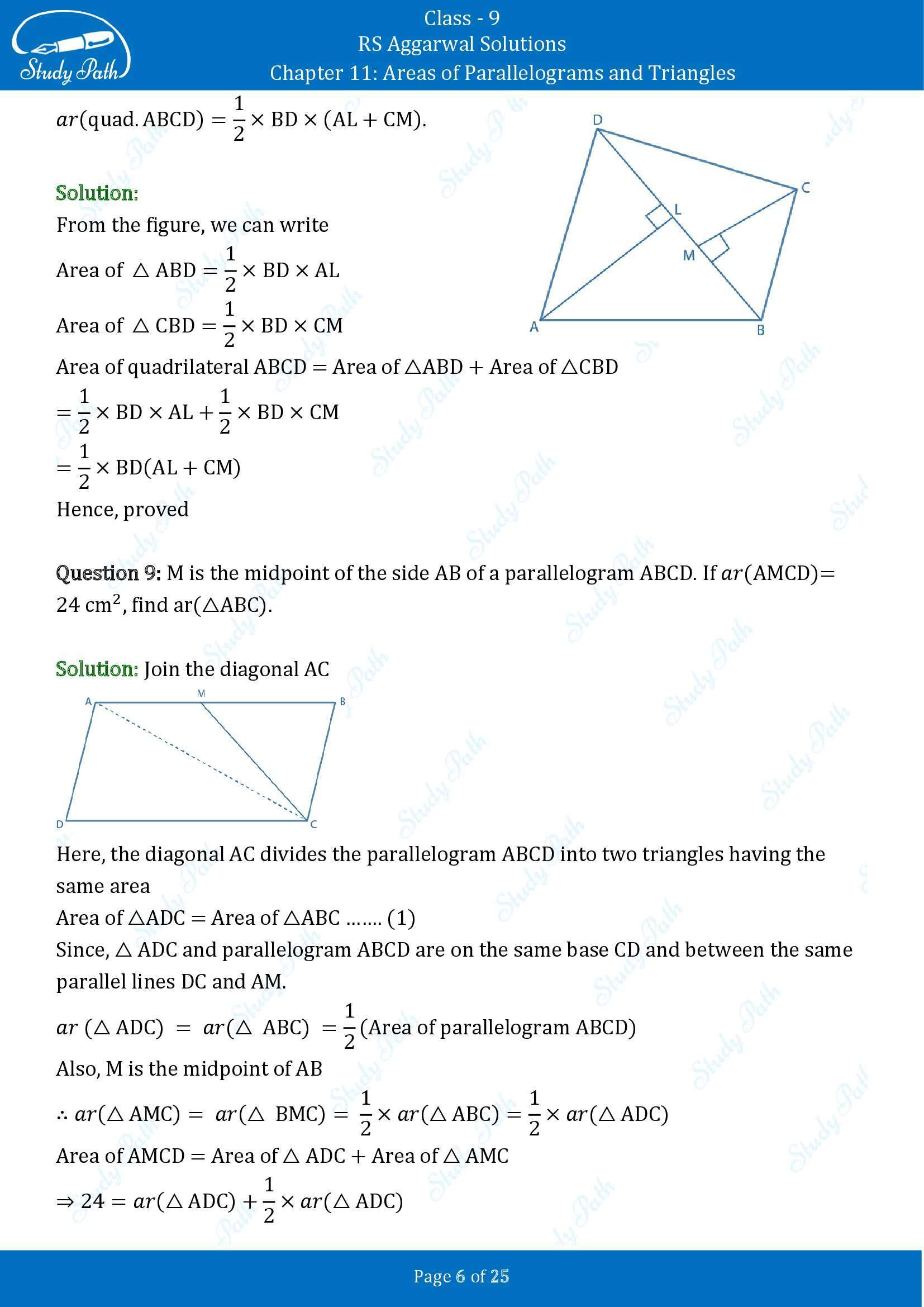 RS Aggarwal Solutions Class 9 Chapter 11 Areas of Parallelograms and Triangles Exercise 11 00006