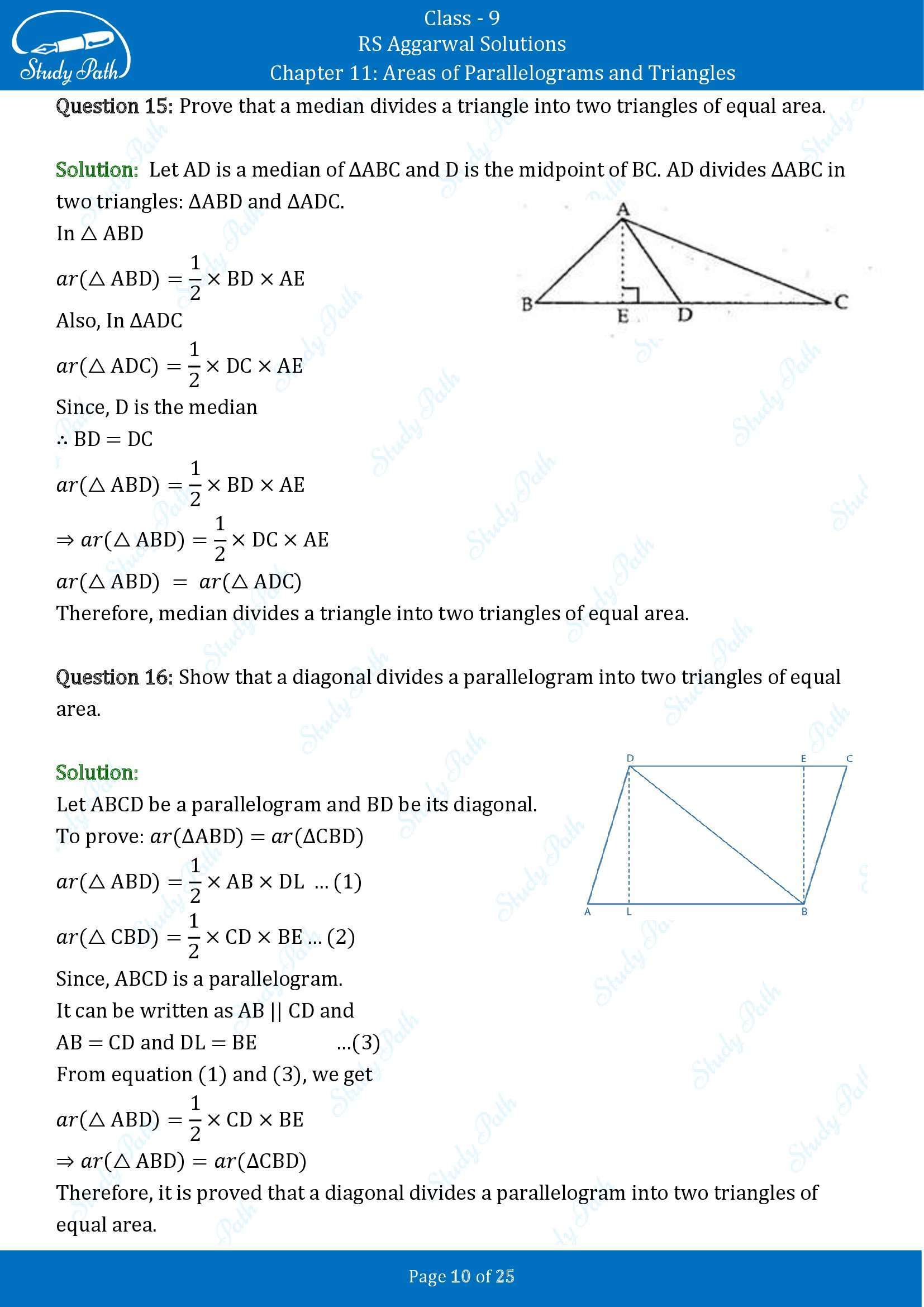 RS Aggarwal Solutions Class 9 Chapter 11 Areas of Parallelograms and Triangles Exercise 11 00010
