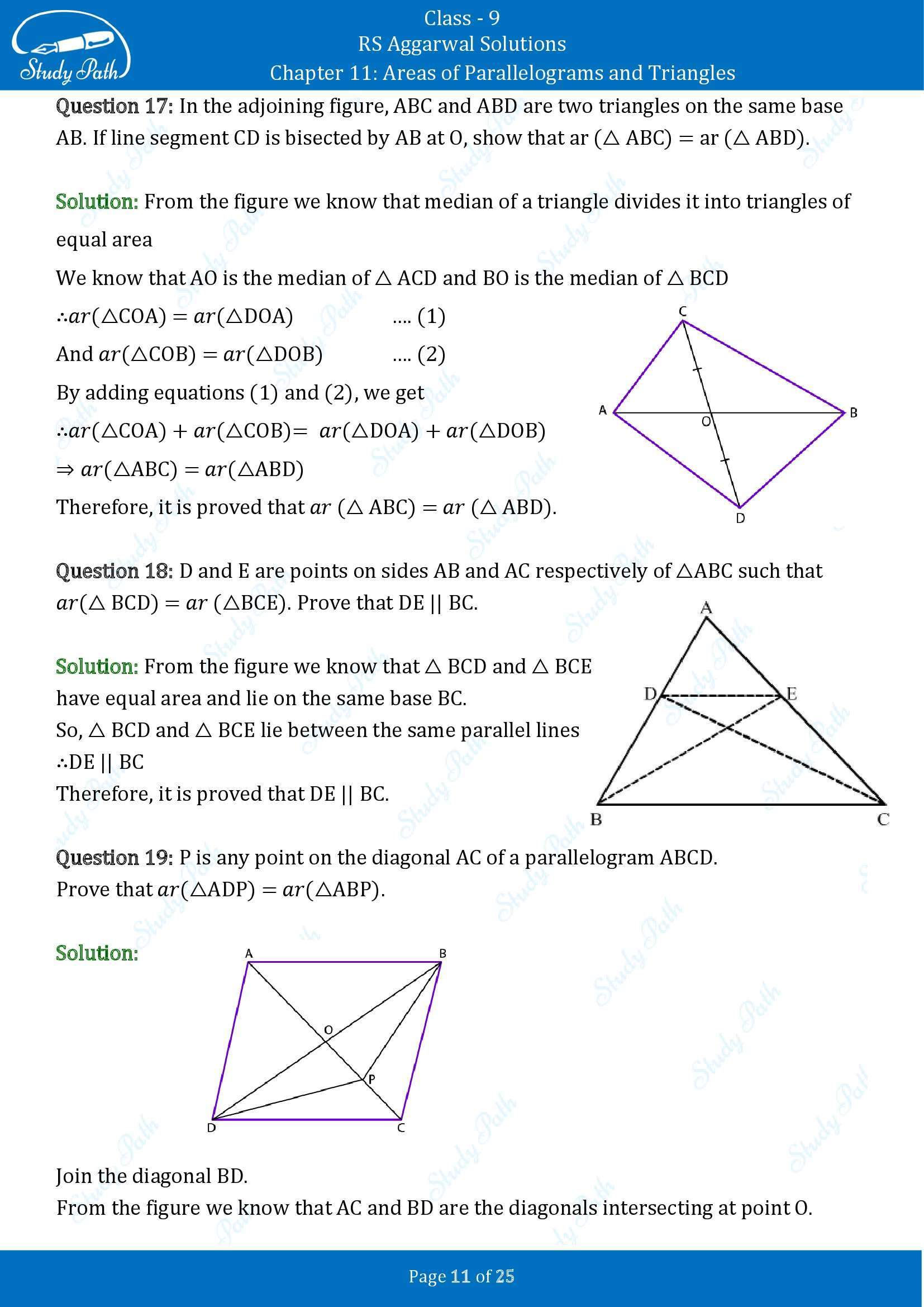 RS Aggarwal Solutions Class 9 Chapter 11 Areas of Parallelograms and Triangles Exercise 11 00011