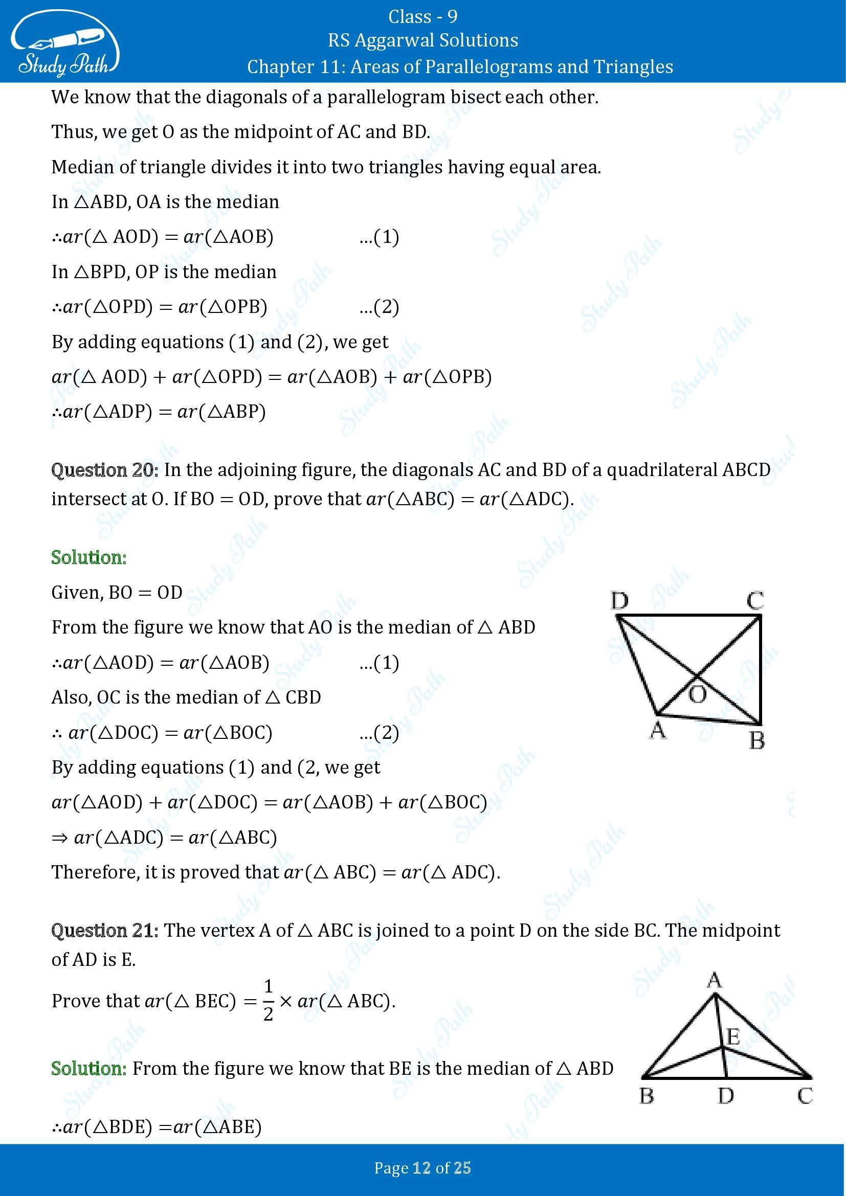 RS Aggarwal Solutions Class 9 Chapter 11 Areas of Parallelograms and Triangles Exercise 11 00012
