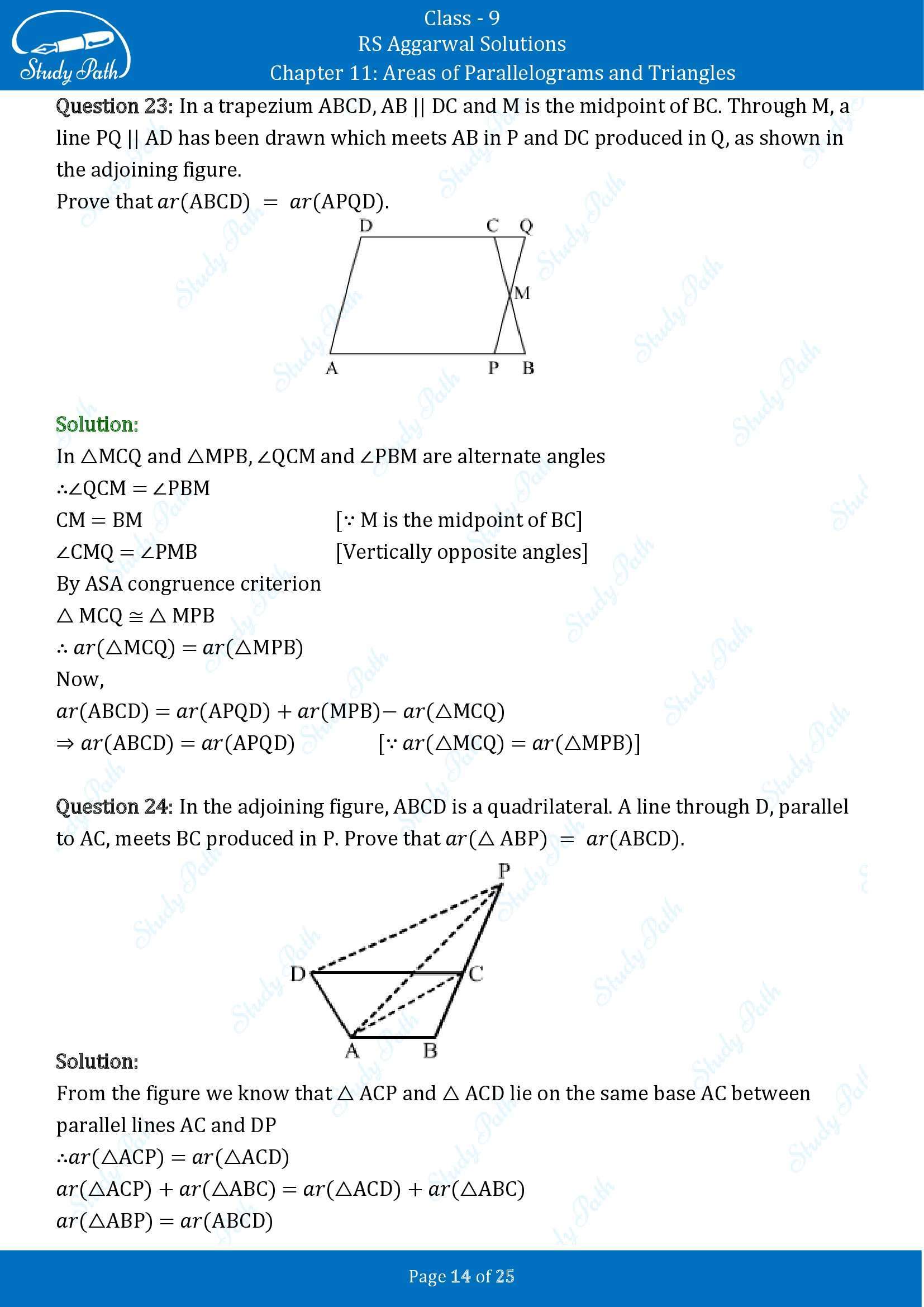 RS Aggarwal Solutions Class 9 Chapter 11 Areas of Parallelograms and Triangles Exercise 11 00014