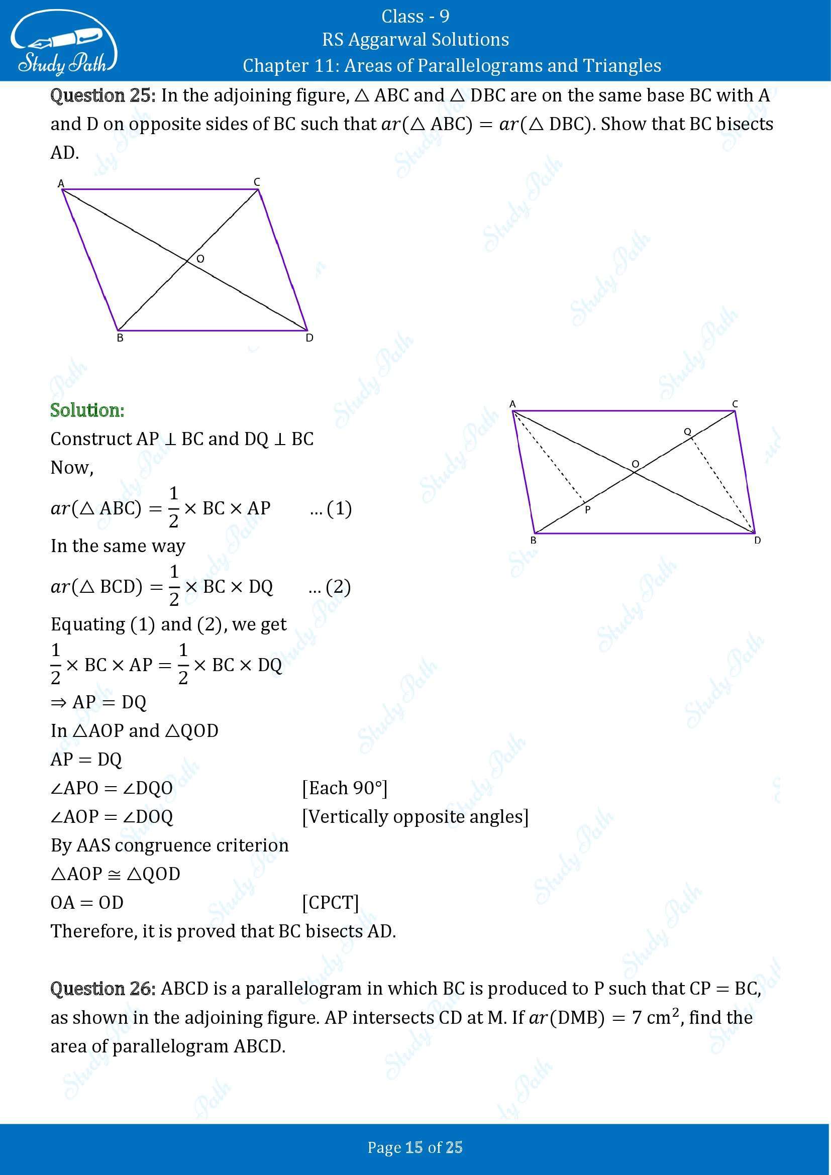 RS Aggarwal Solutions Class 9 Chapter 11 Areas of Parallelograms and Triangles Exercise 11 00015