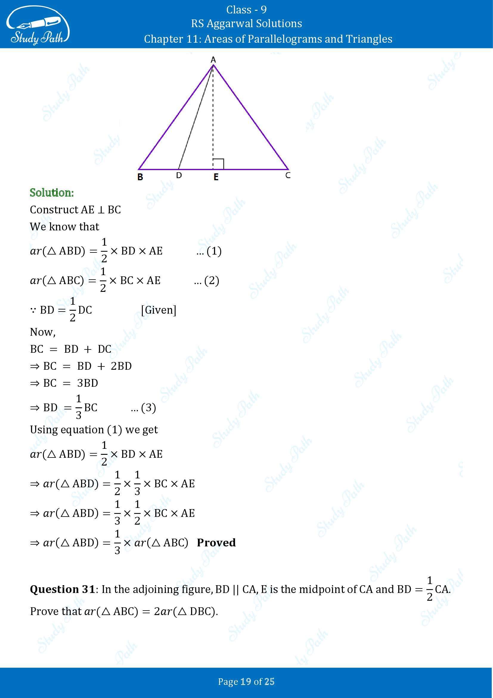 RS Aggarwal Solutions Class 9 Chapter 11 Areas of Parallelograms and Triangles Exercise 11 00019