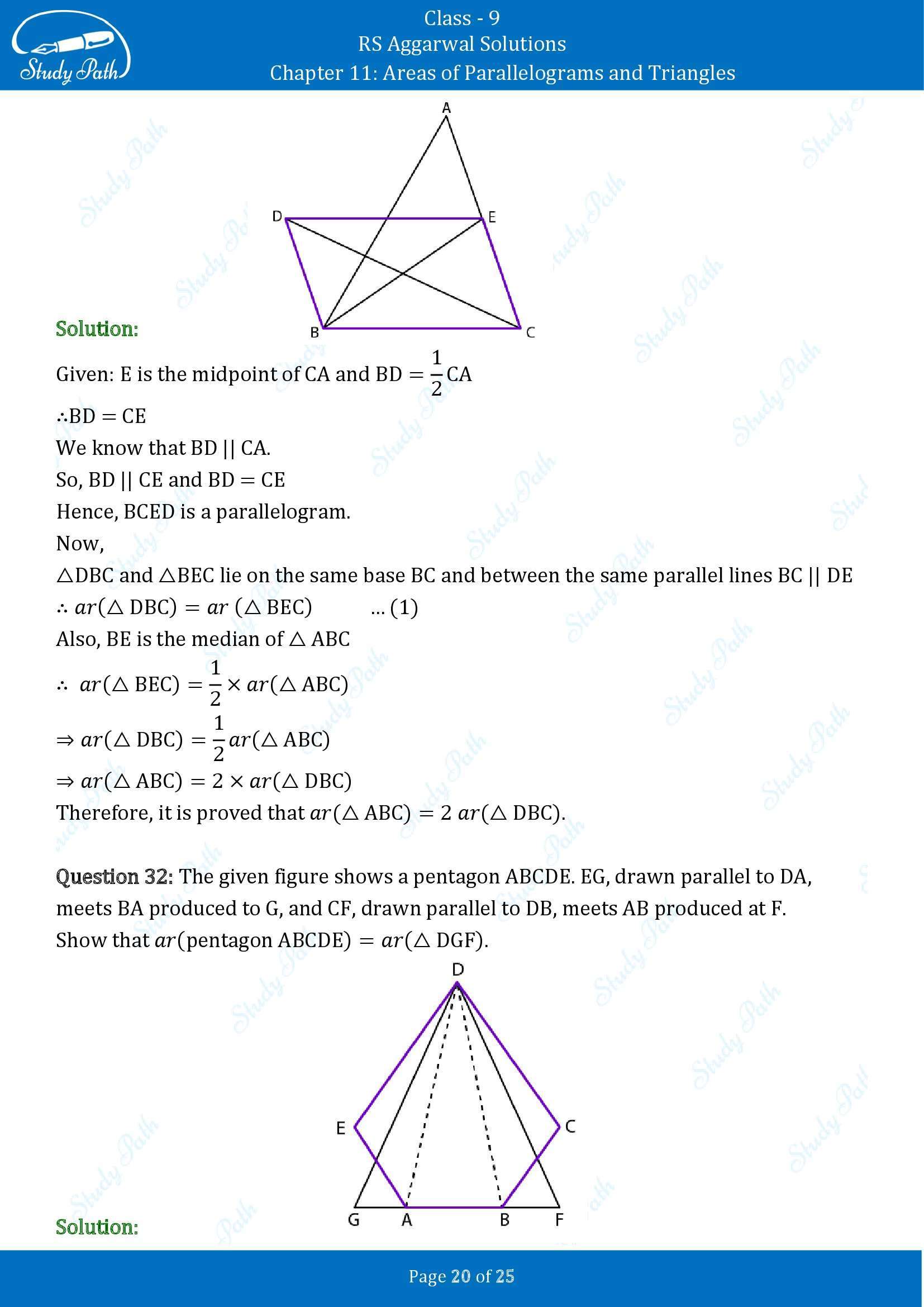 RS Aggarwal Solutions Class 9 Chapter 11 Areas of Parallelograms and Triangles Exercise 11 00020