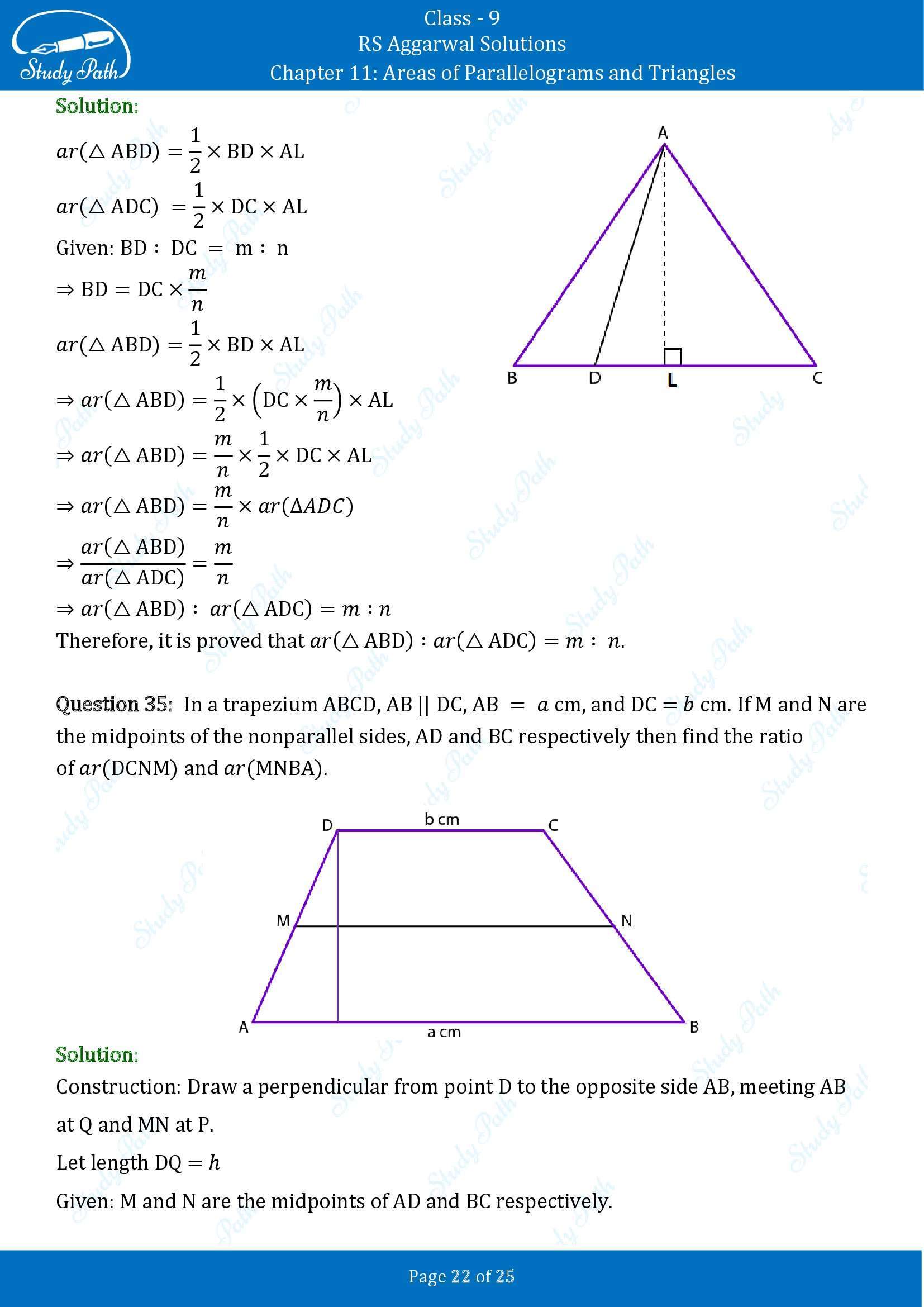 RS Aggarwal Solutions Class 9 Chapter 11 Areas of Parallelograms and Triangles Exercise 11 00022