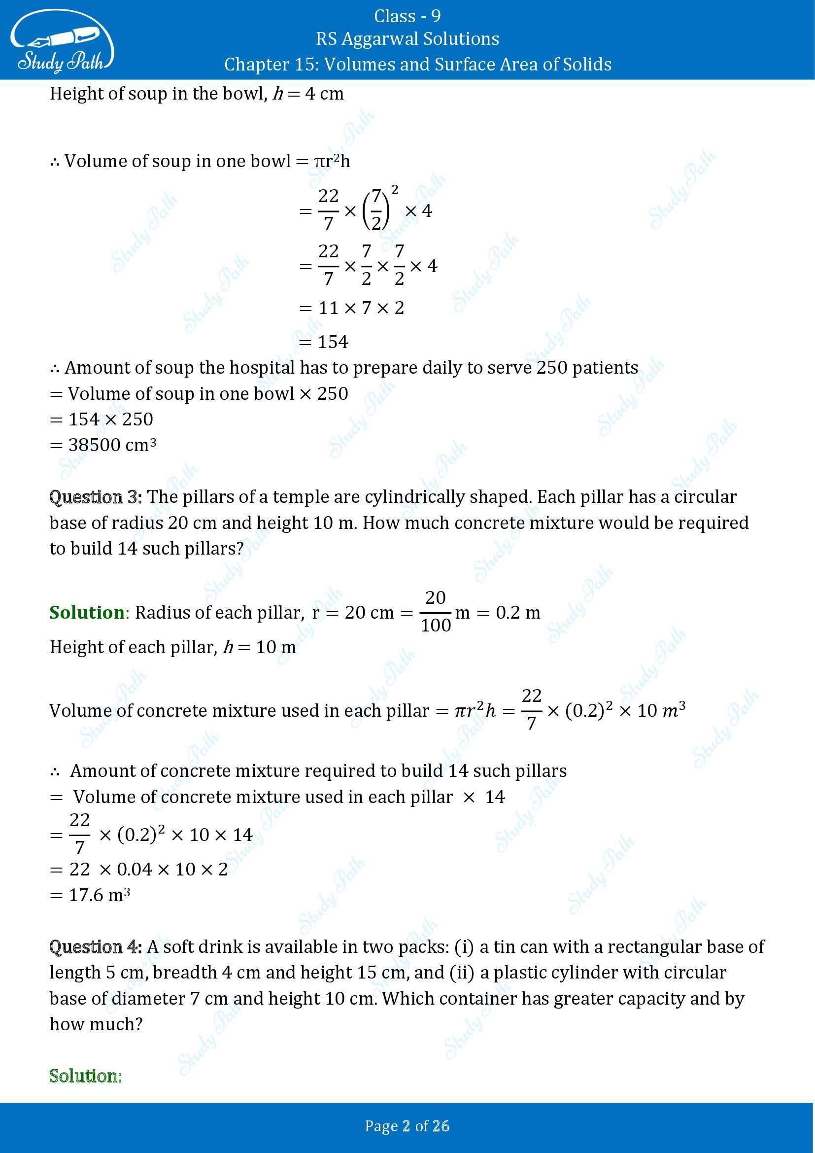 RS Aggarwal Solutions Class 9 Chapter 15 Volumes and Surface Area of Solids Exercise 15B 00002