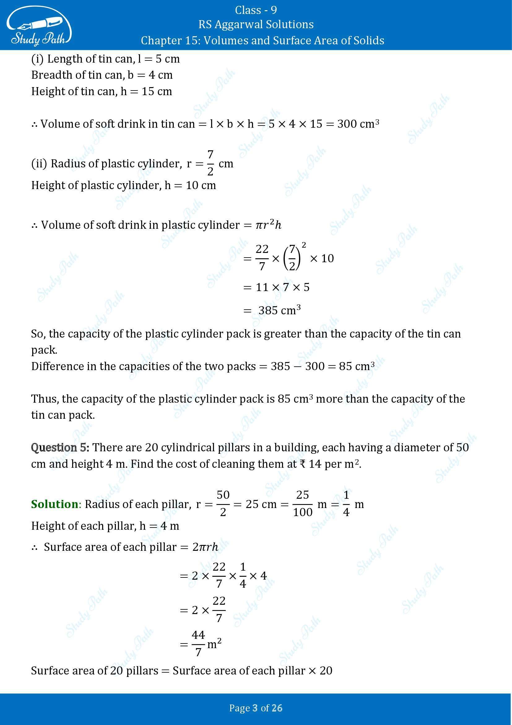 RS Aggarwal Solutions Class 9 Chapter 15 Volumes and Surface Area of Solids Exercise 15B 00003