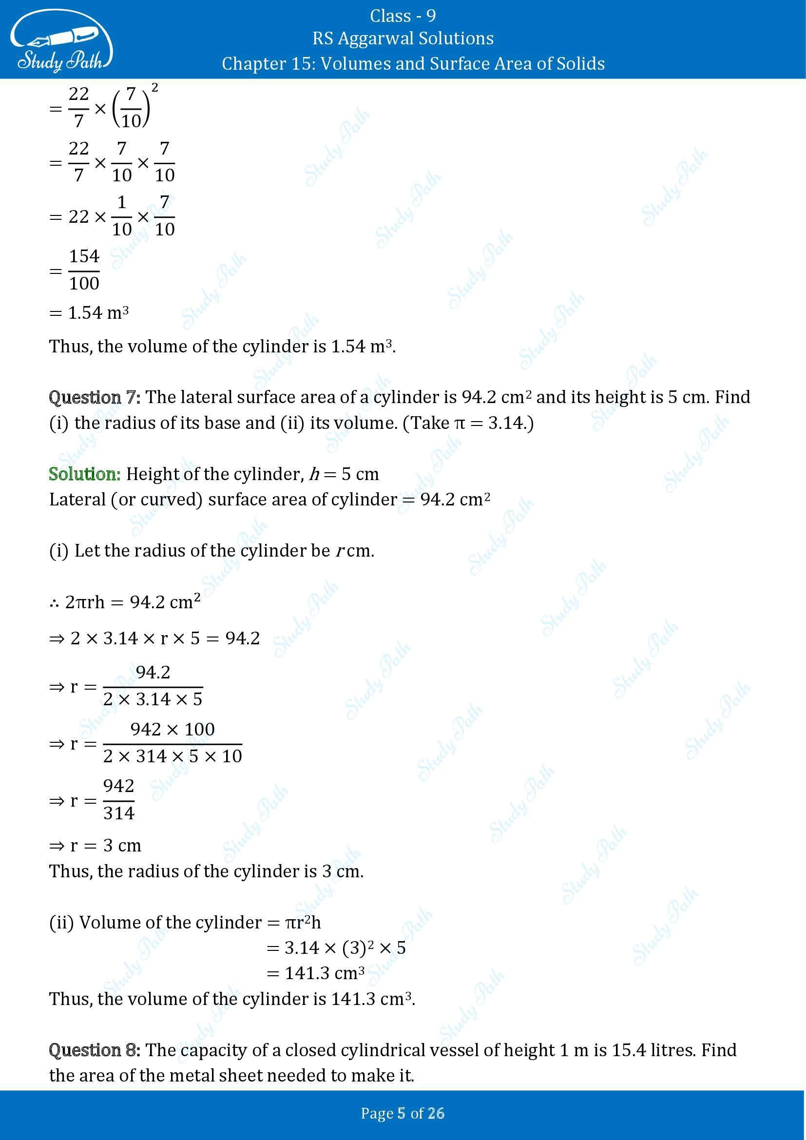 RS Aggarwal Solutions Class 9 Chapter 15 Volumes and Surface Area of Solids Exercise 15B 00005