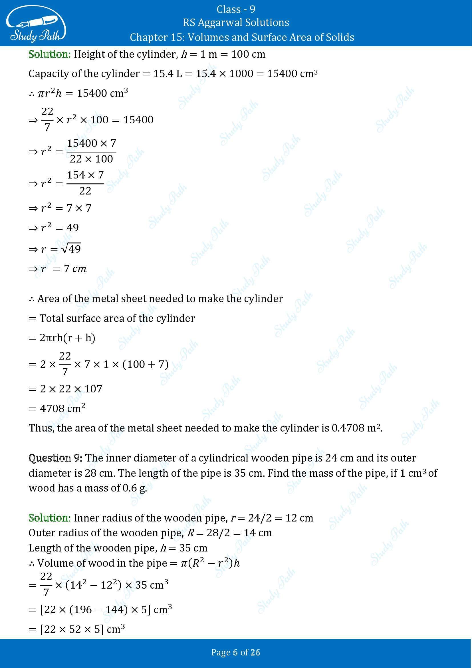 RS Aggarwal Solutions Class 9 Chapter 15 Volumes and Surface Area of Solids Exercise 15B 00006