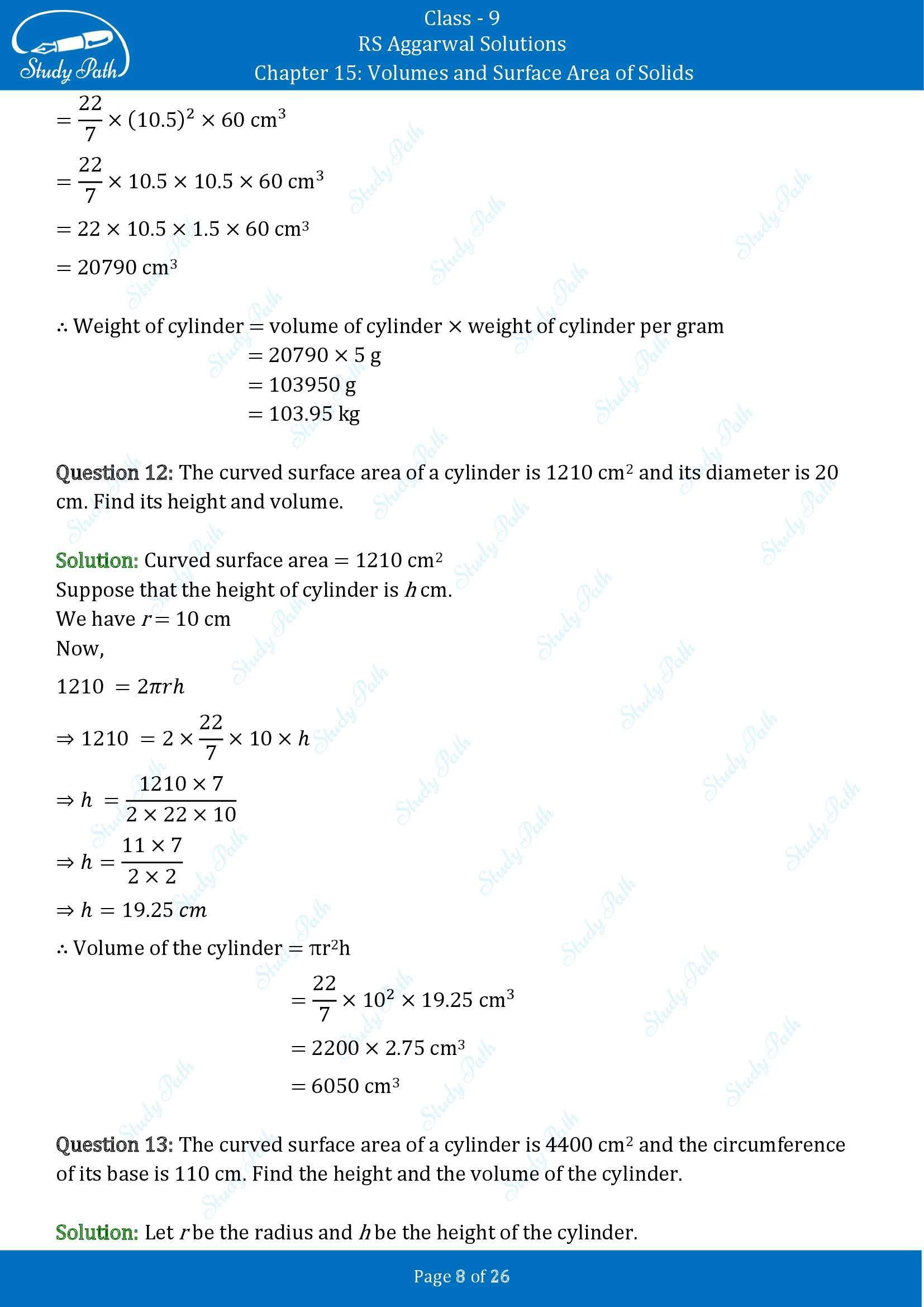 RS Aggarwal Solutions Class 9 Chapter 15 Volumes and Surface Area of Solids Exercise 15B 00008