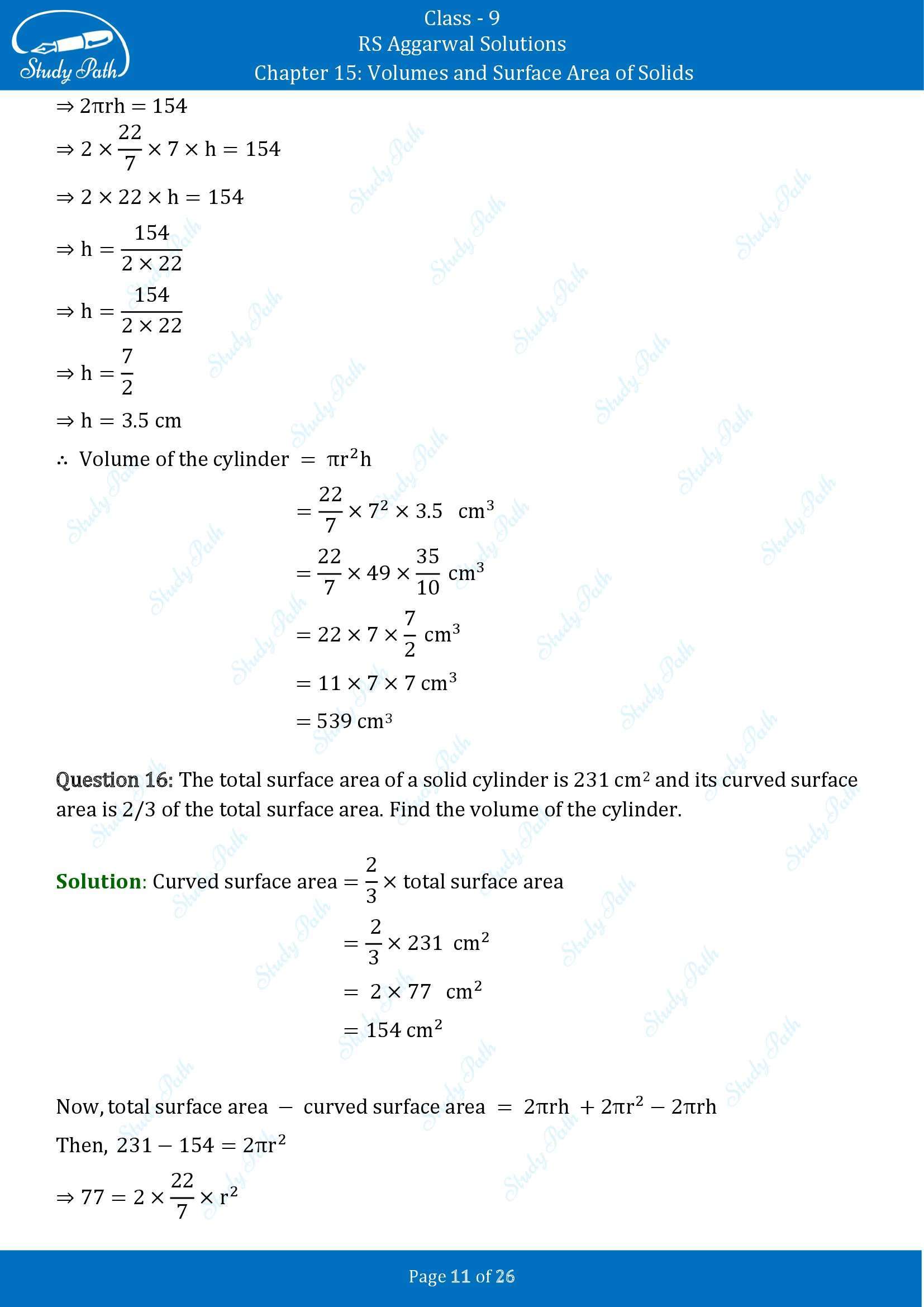 RS Aggarwal Solutions Class 9 Chapter 15 Volumes and Surface Area of Solids Exercise 15B 00011