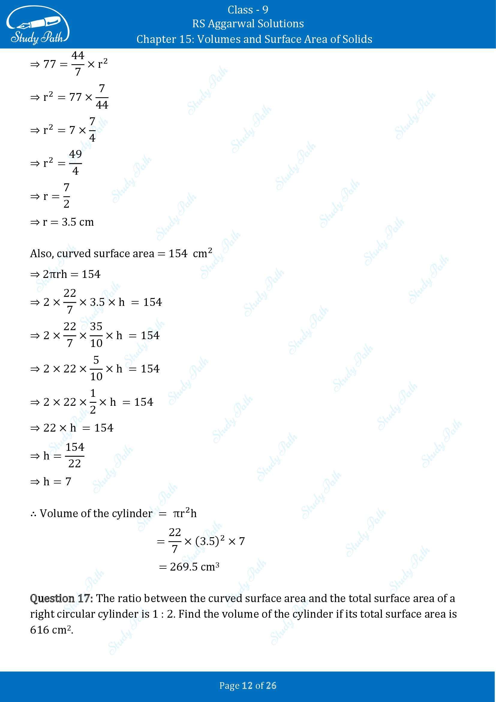 RS Aggarwal Solutions Class 9 Chapter 15 Volumes and Surface Area of Solids Exercise 15B 00012