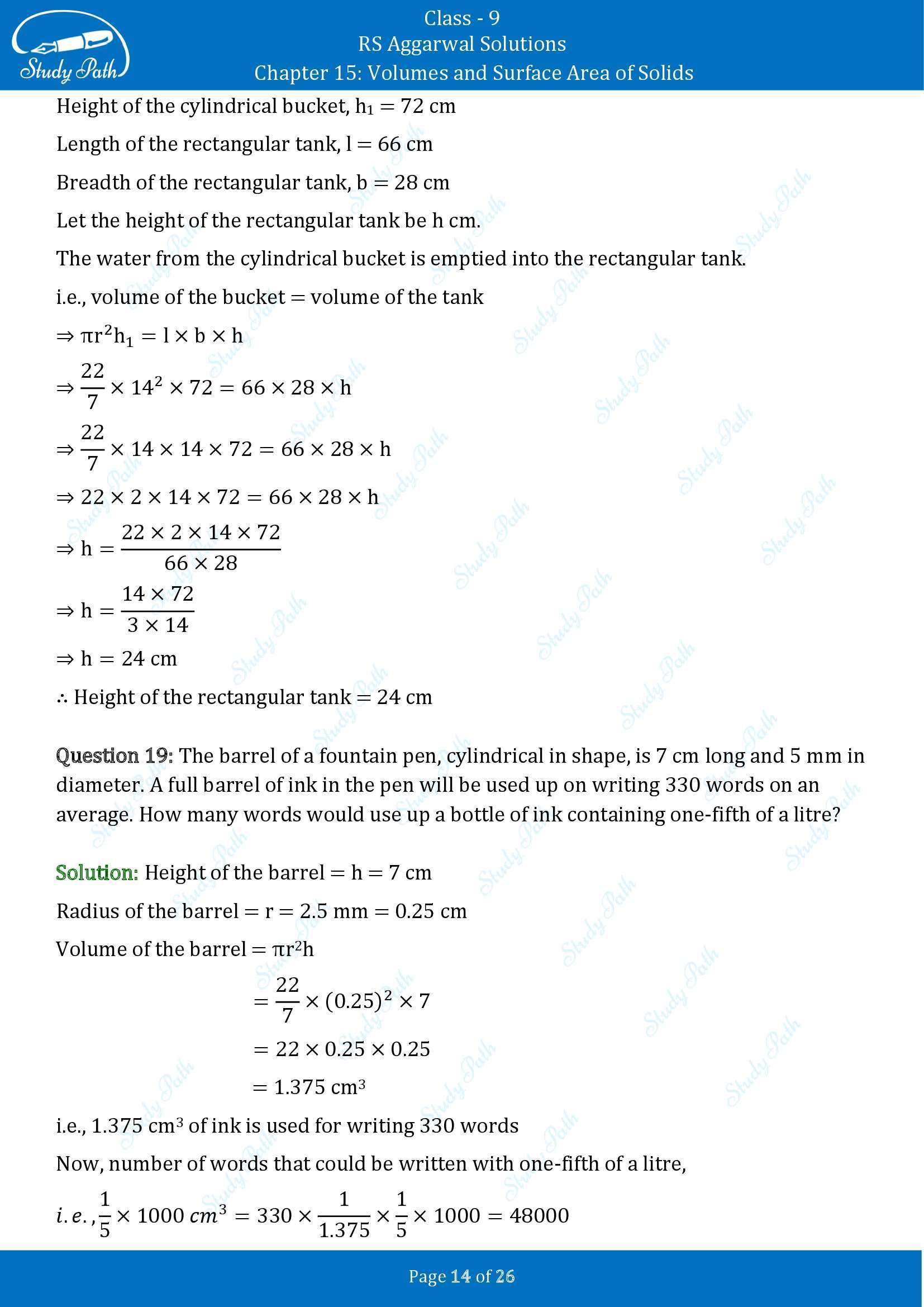 RS Aggarwal Solutions Class 9 Chapter 15 Volumes and Surface Area of Solids Exercise 15B 00014