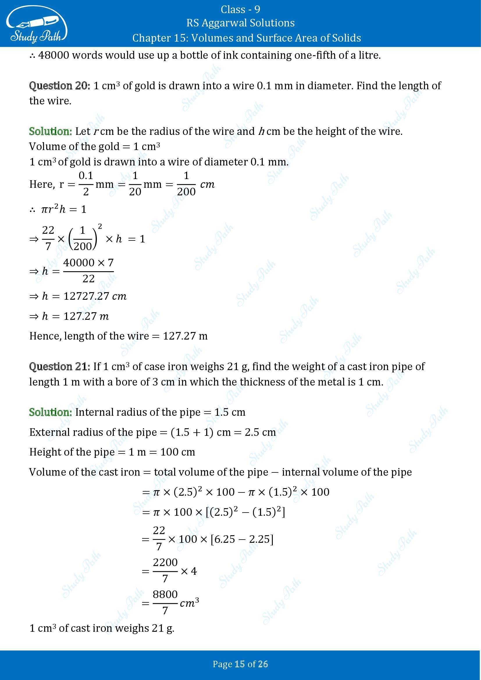 RS Aggarwal Solutions Class 9 Chapter 15 Volumes and Surface Area of Solids Exercise 15B 00015