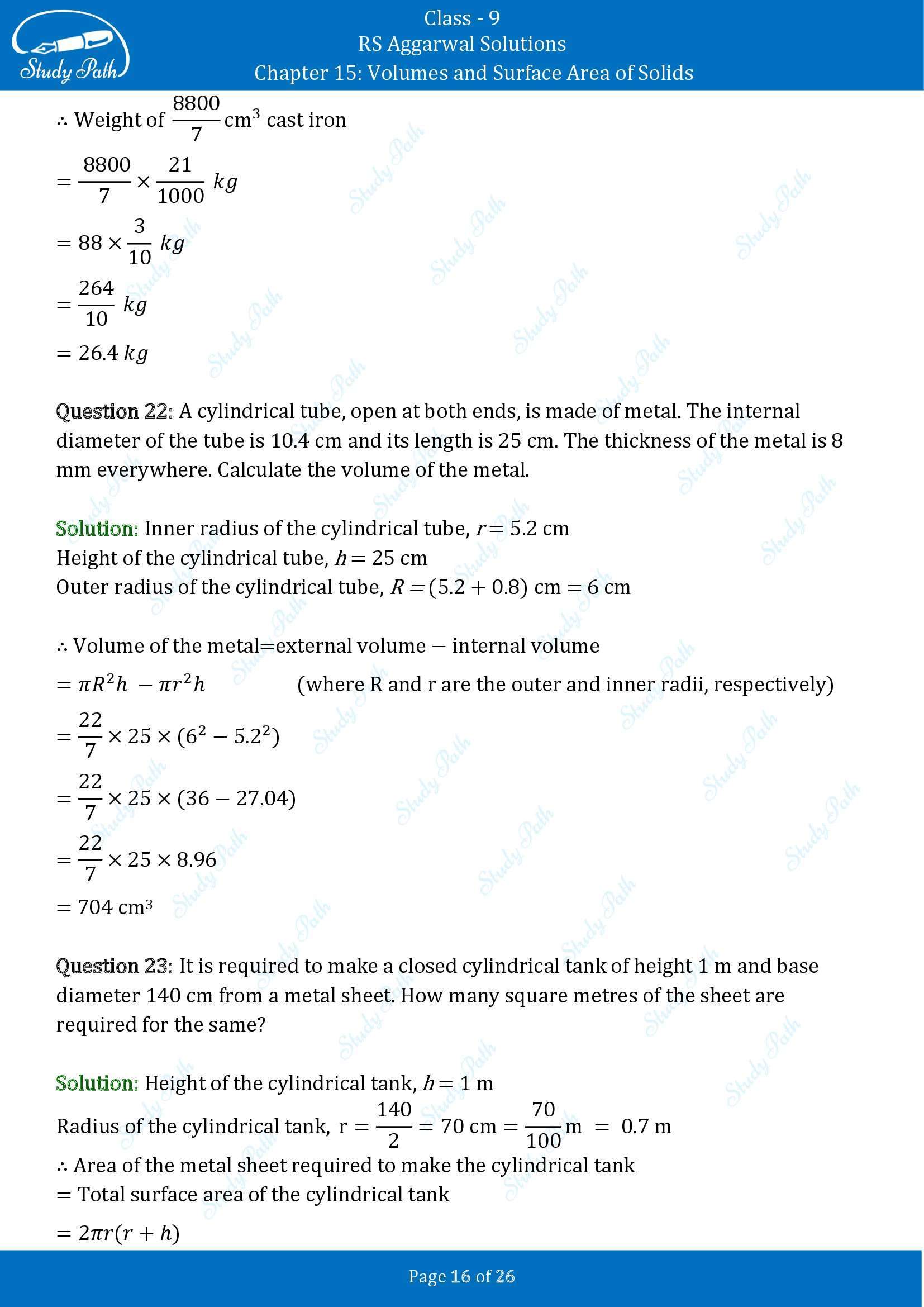 RS Aggarwal Solutions Class 9 Chapter 15 Volumes and Surface Area of Solids Exercise 15B 00016
