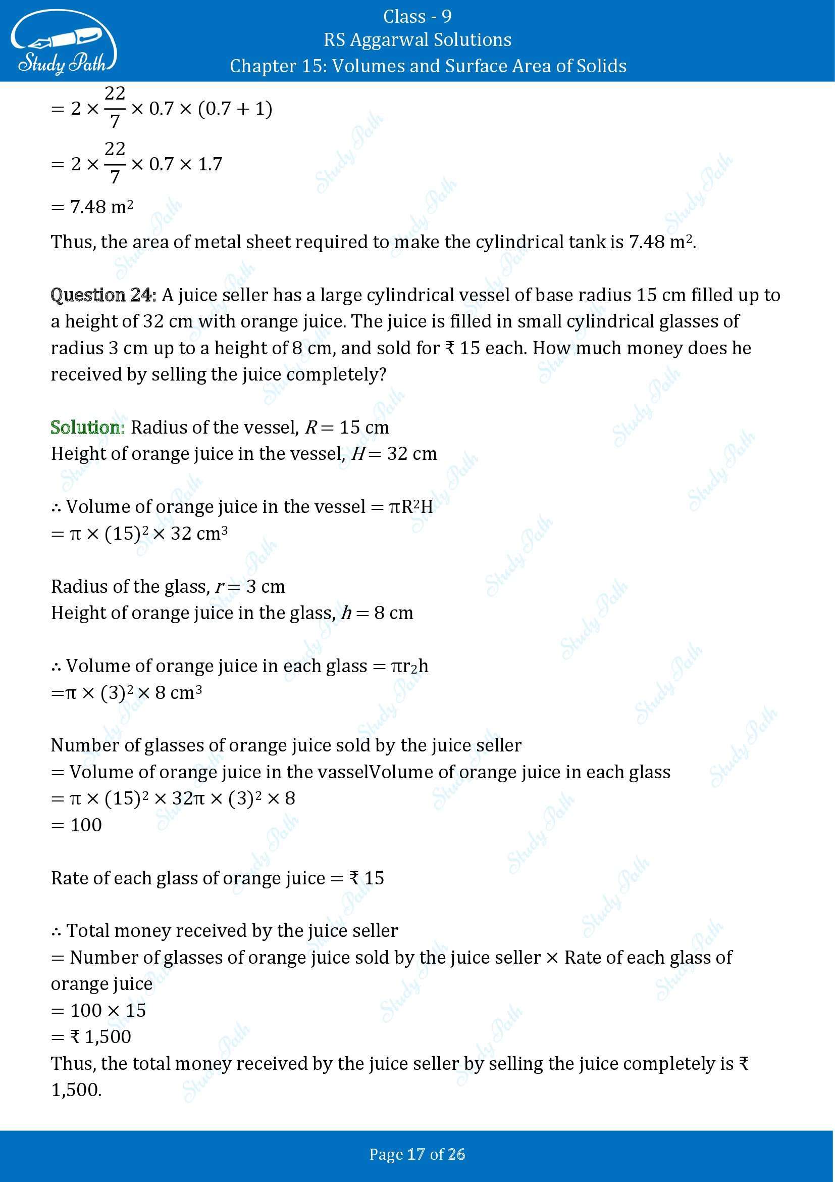 RS Aggarwal Solutions Class 9 Chapter 15 Volumes and Surface Area of Solids Exercise 15B 00017