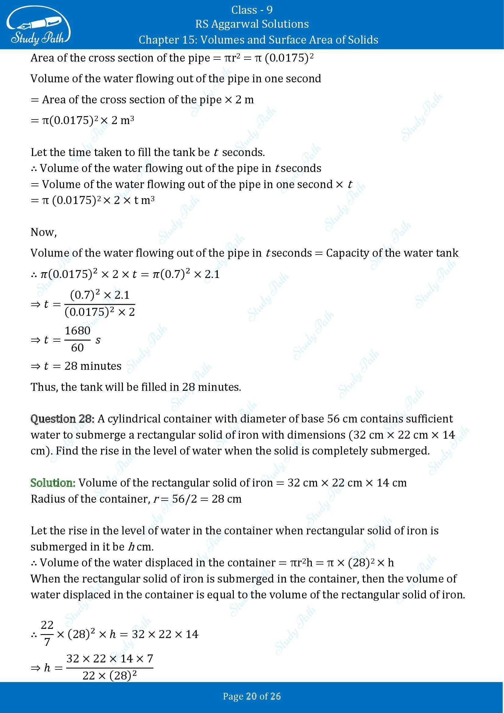 RS Aggarwal Solutions Class 9 Chapter 15 Volumes and Surface Area of Solids Exercise 15B 00020