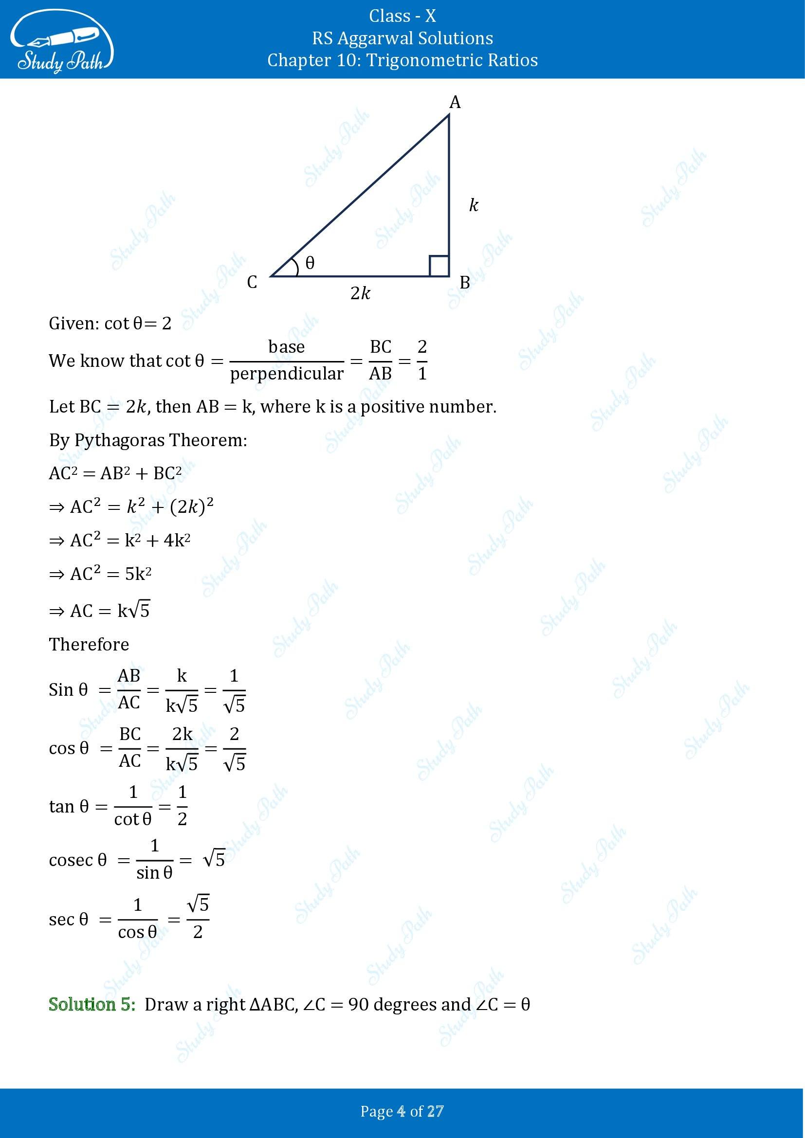 RS Aggarwal Solutions for Class 10 Chapter 10 Trigonometric Ratios Exercise 10 00004